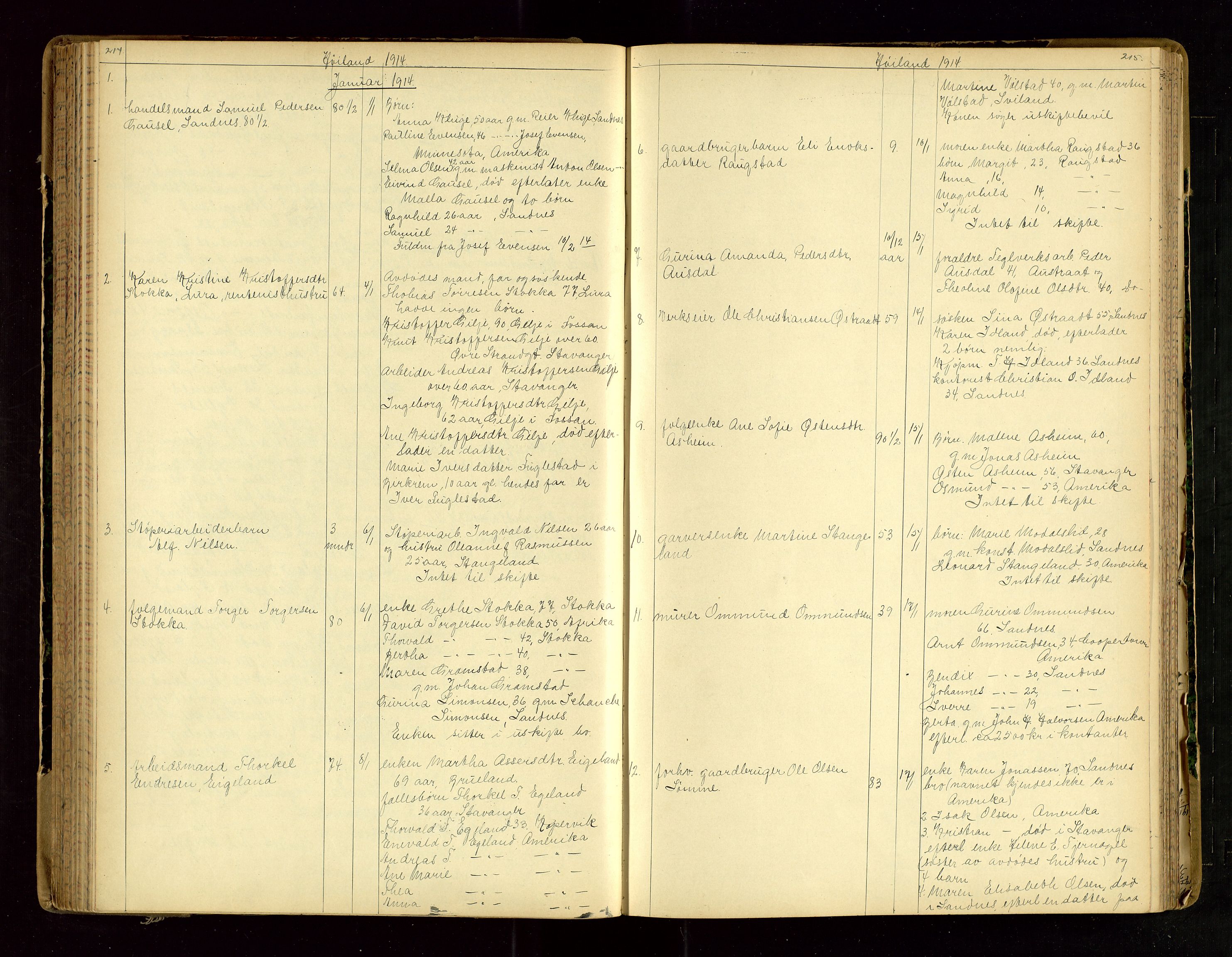 Jæren sorenskriveri, AV/SAST-A-100310/01/5/52/52B/L0003: DØDSFALLPROTOKOLL, 1910-1916, p. 214-215