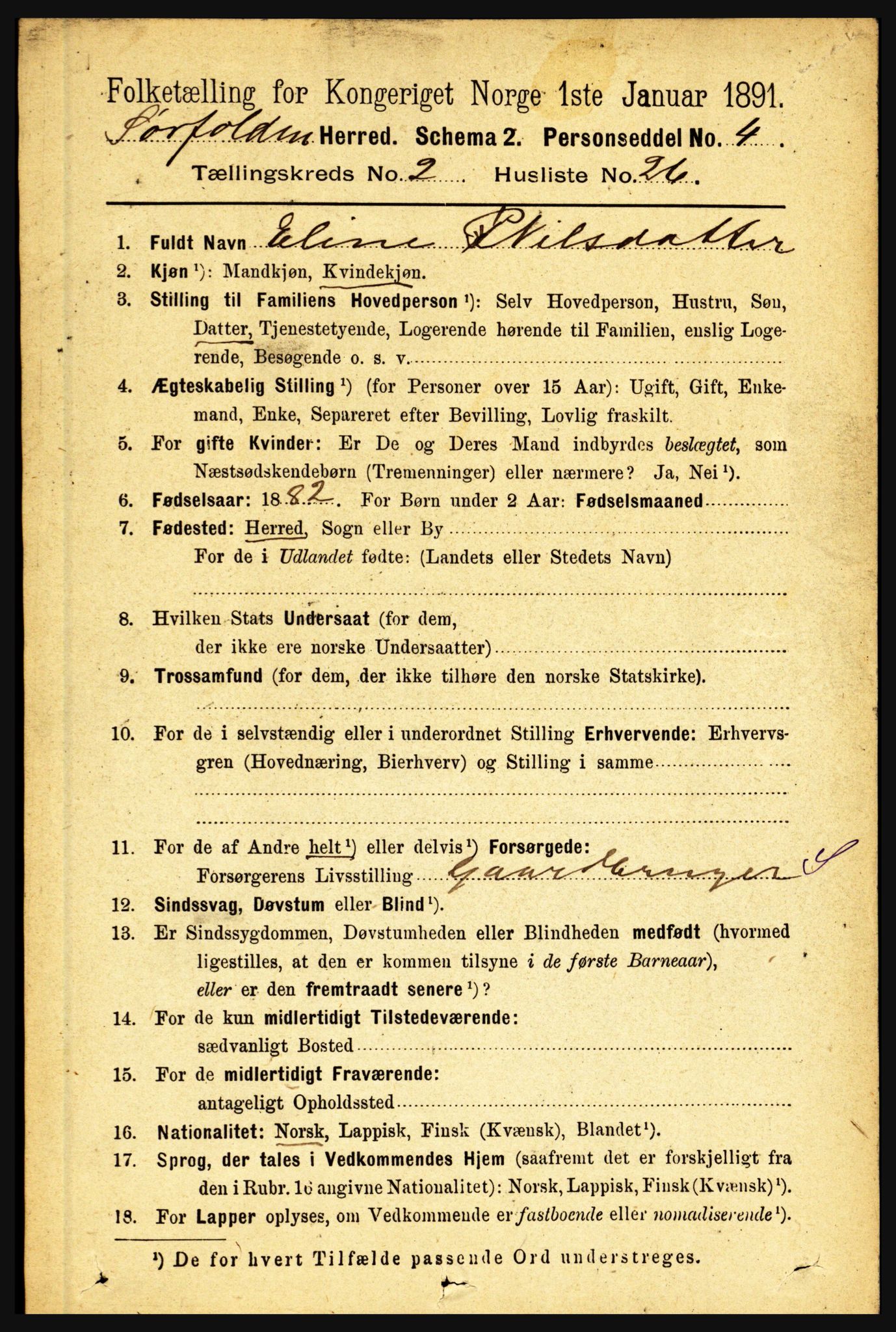 RA, 1891 census for 1845 Sørfold, 1891, p. 384