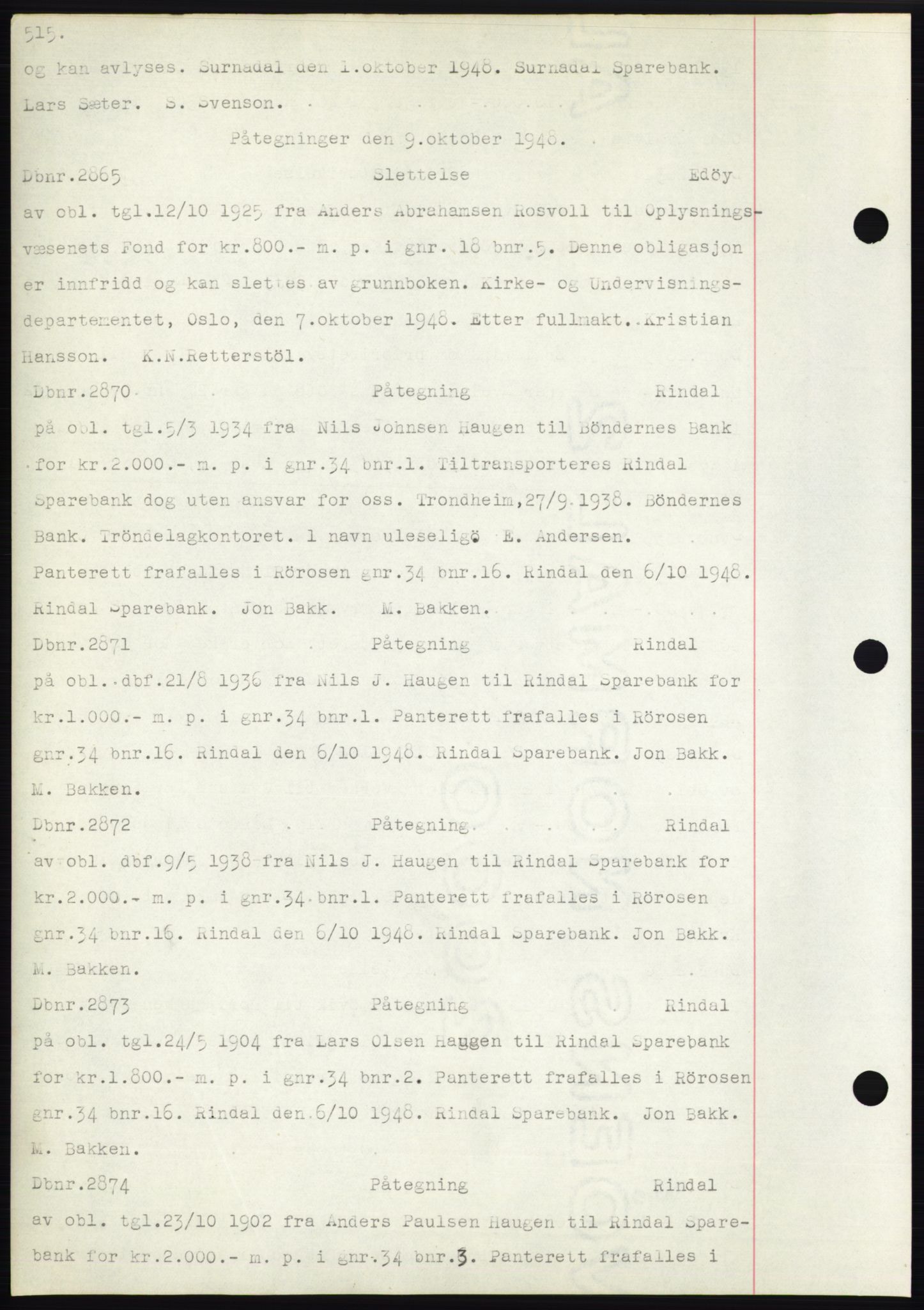 Nordmøre sorenskriveri, AV/SAT-A-4132/1/2/2Ca: Mortgage book no. C82b, 1946-1951, Diary no: : 2865/1948