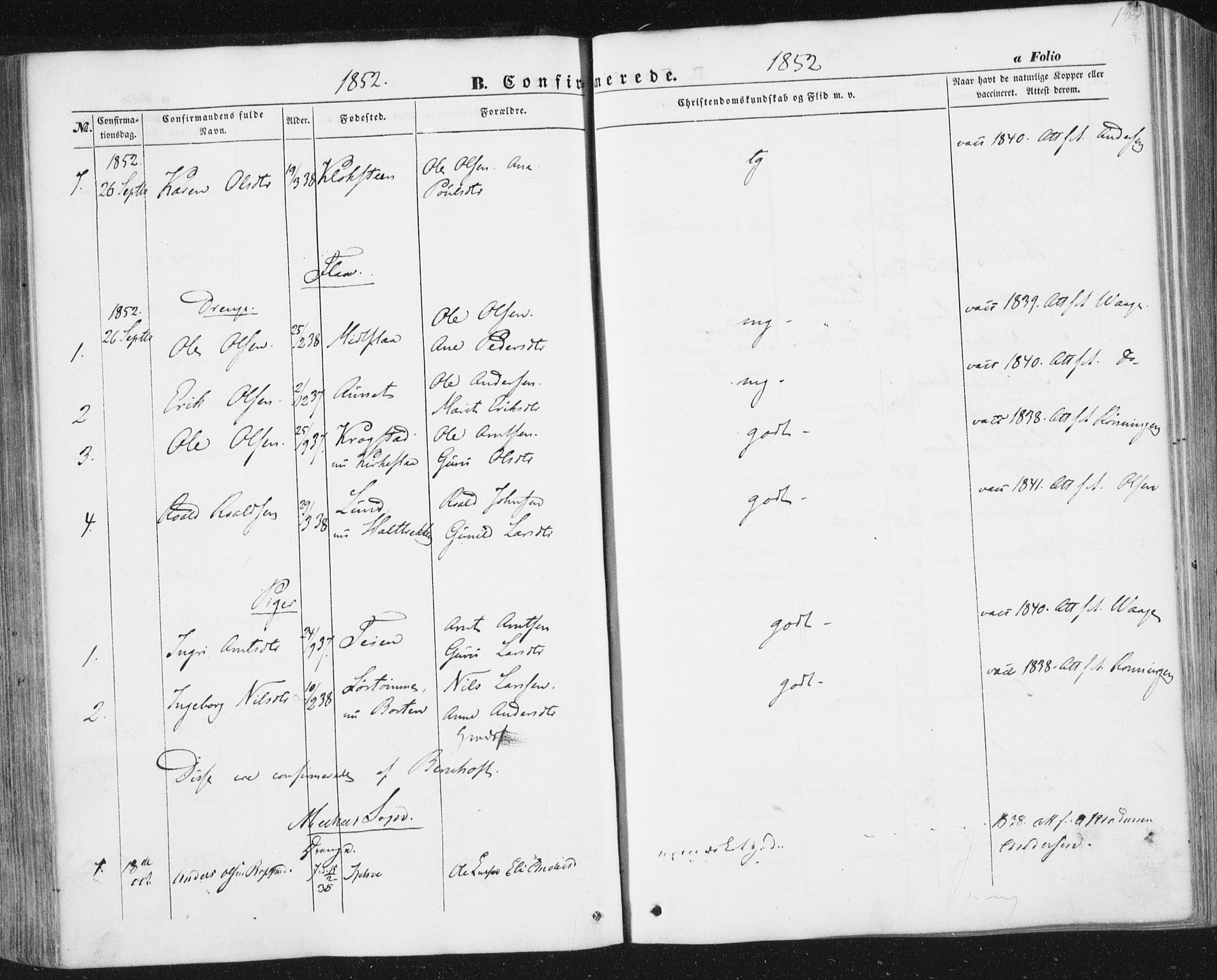 Ministerialprotokoller, klokkerbøker og fødselsregistre - Sør-Trøndelag, SAT/A-1456/691/L1076: Parish register (official) no. 691A08, 1852-1861, p. 185