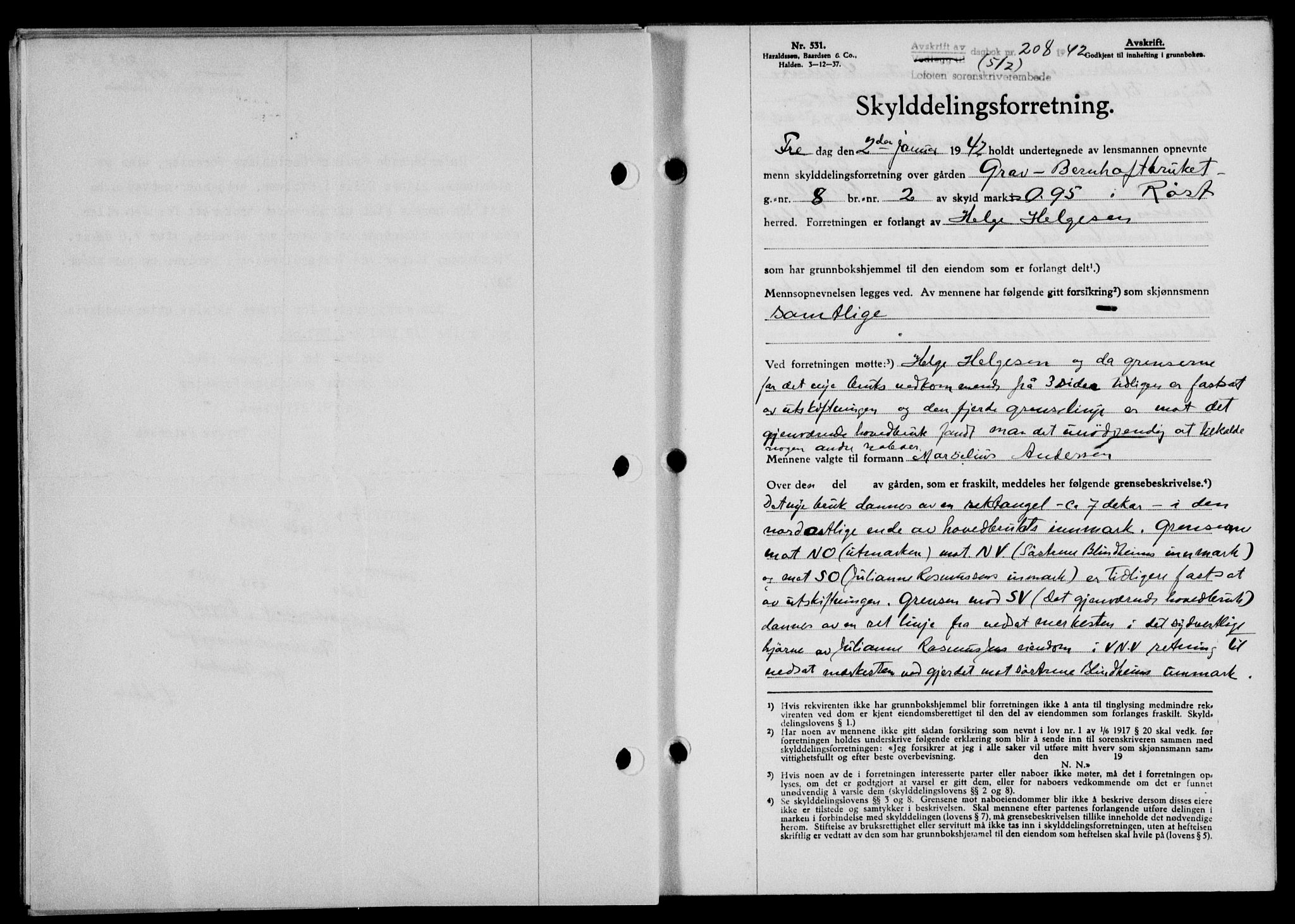 Lofoten sorenskriveri, SAT/A-0017/1/2/2C/L0009a: Mortgage book no. 9a, 1941-1942, Diary no: : 208/1942