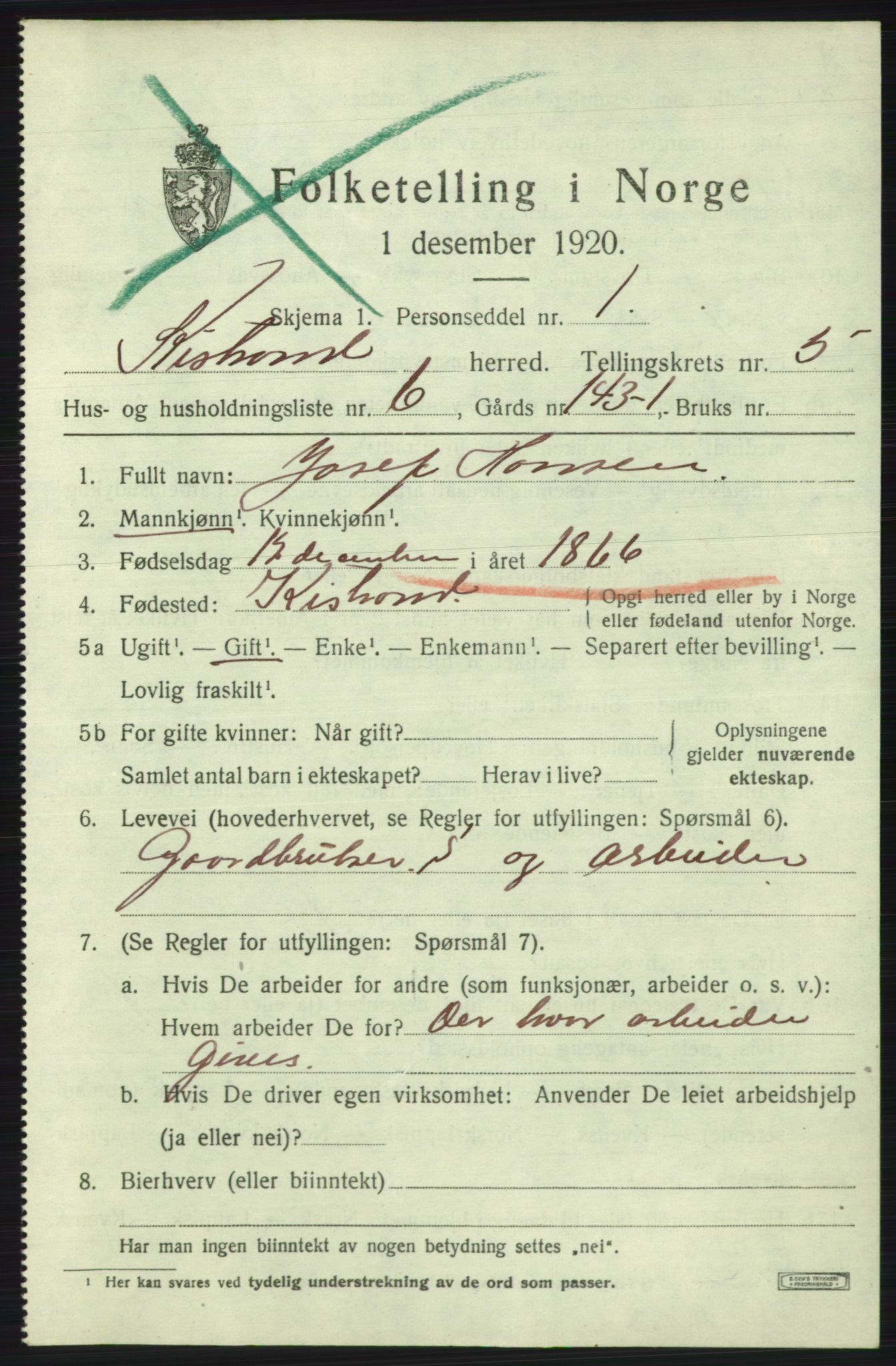 SATØ, 1920 census for Kistrand, 1920, p. 3128
