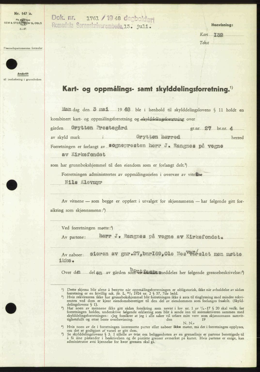 Romsdal sorenskriveri, AV/SAT-A-4149/1/2/2C: Mortgage book no. A26, 1948-1948, Diary no: : 1761/1948