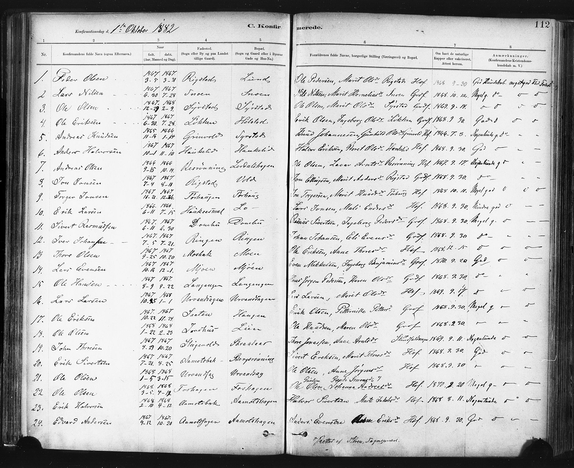 Ministerialprotokoller, klokkerbøker og fødselsregistre - Sør-Trøndelag, SAT/A-1456/672/L0857: Parish register (official) no. 672A09, 1882-1893, p. 112