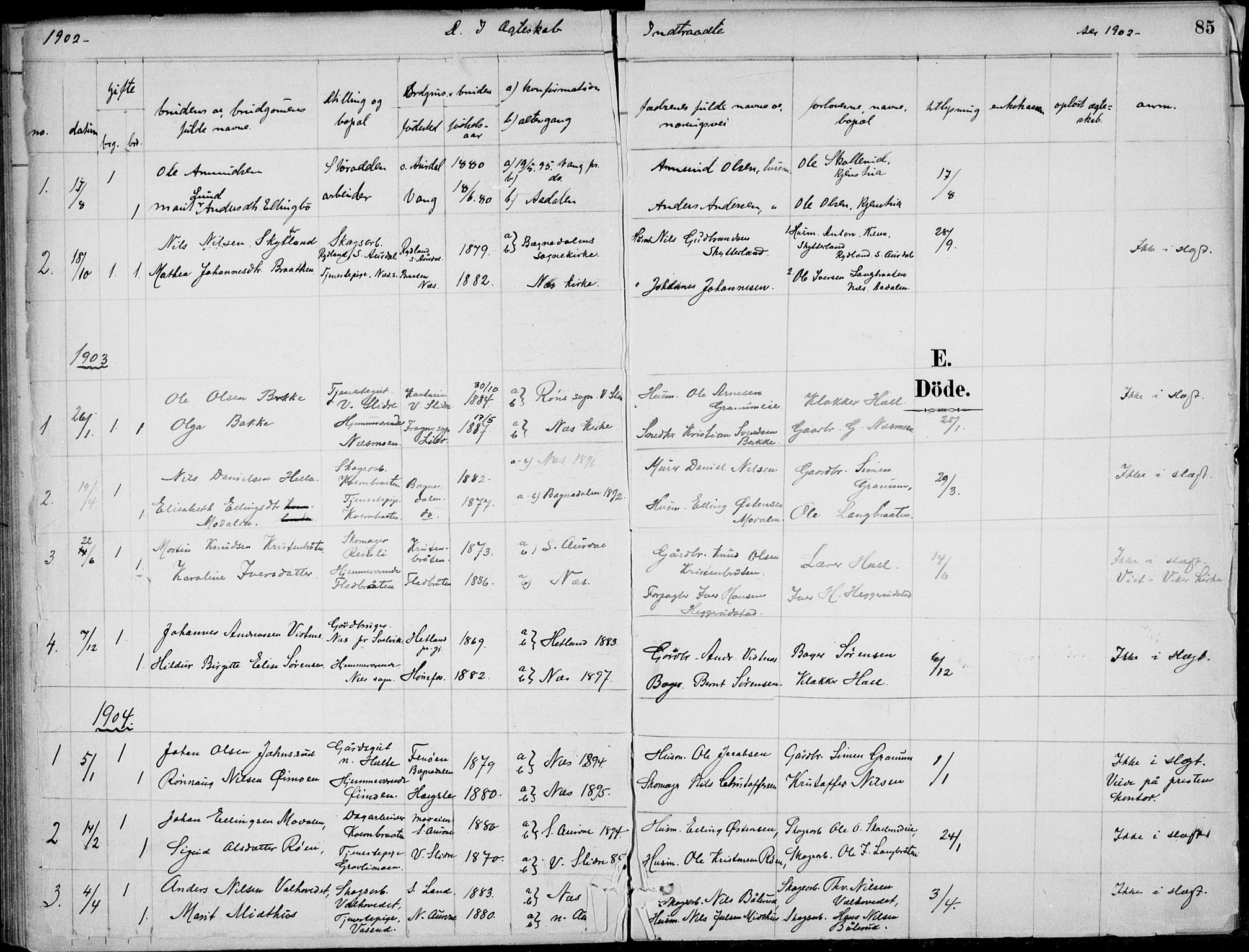 Ådal kirkebøker, AV/SAKO-A-248/F/Fa/L0004: Parish register (official) no. I 4, 1884-1904, p. 85