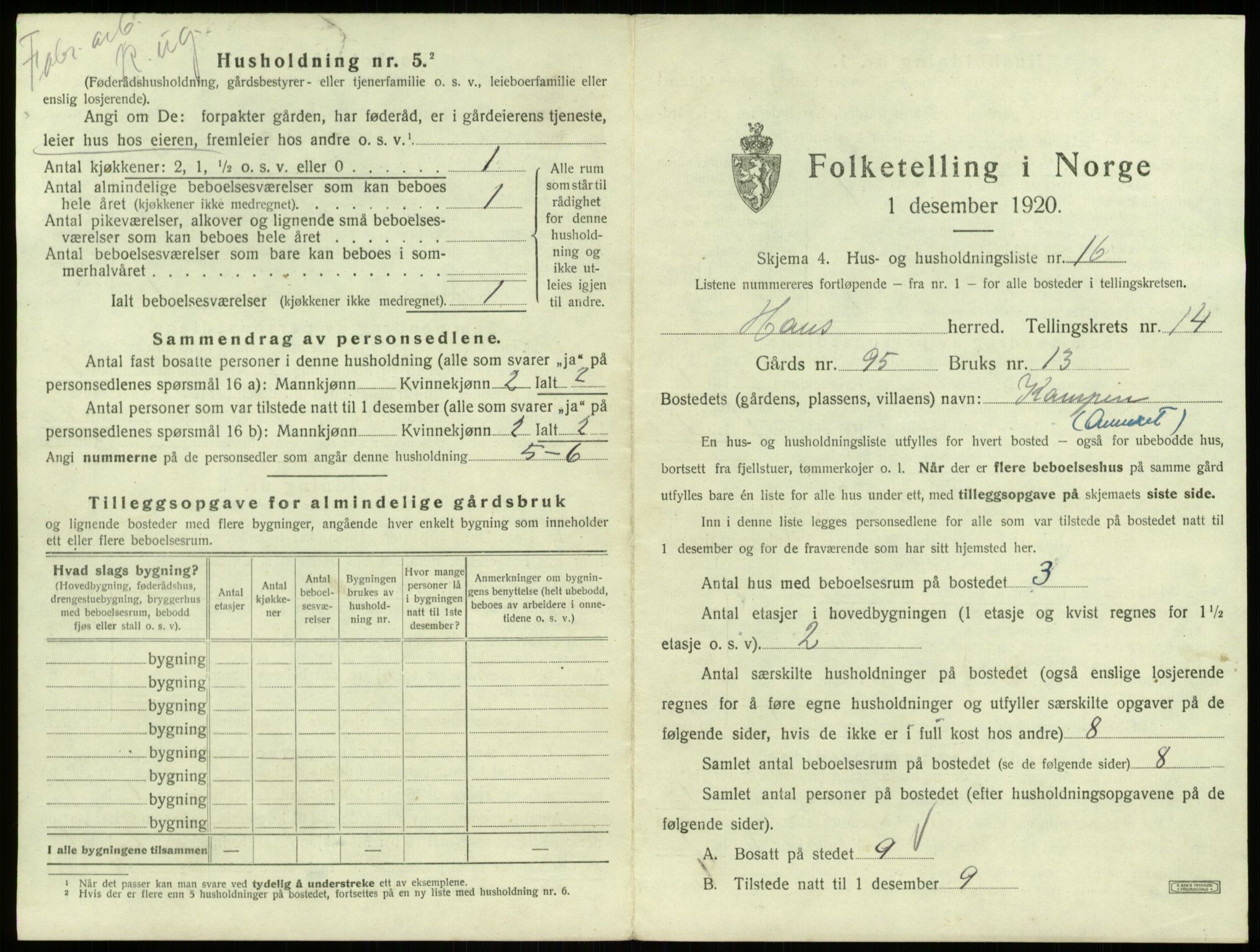 SAB, 1920 census for Haus, 1920, p. 1170