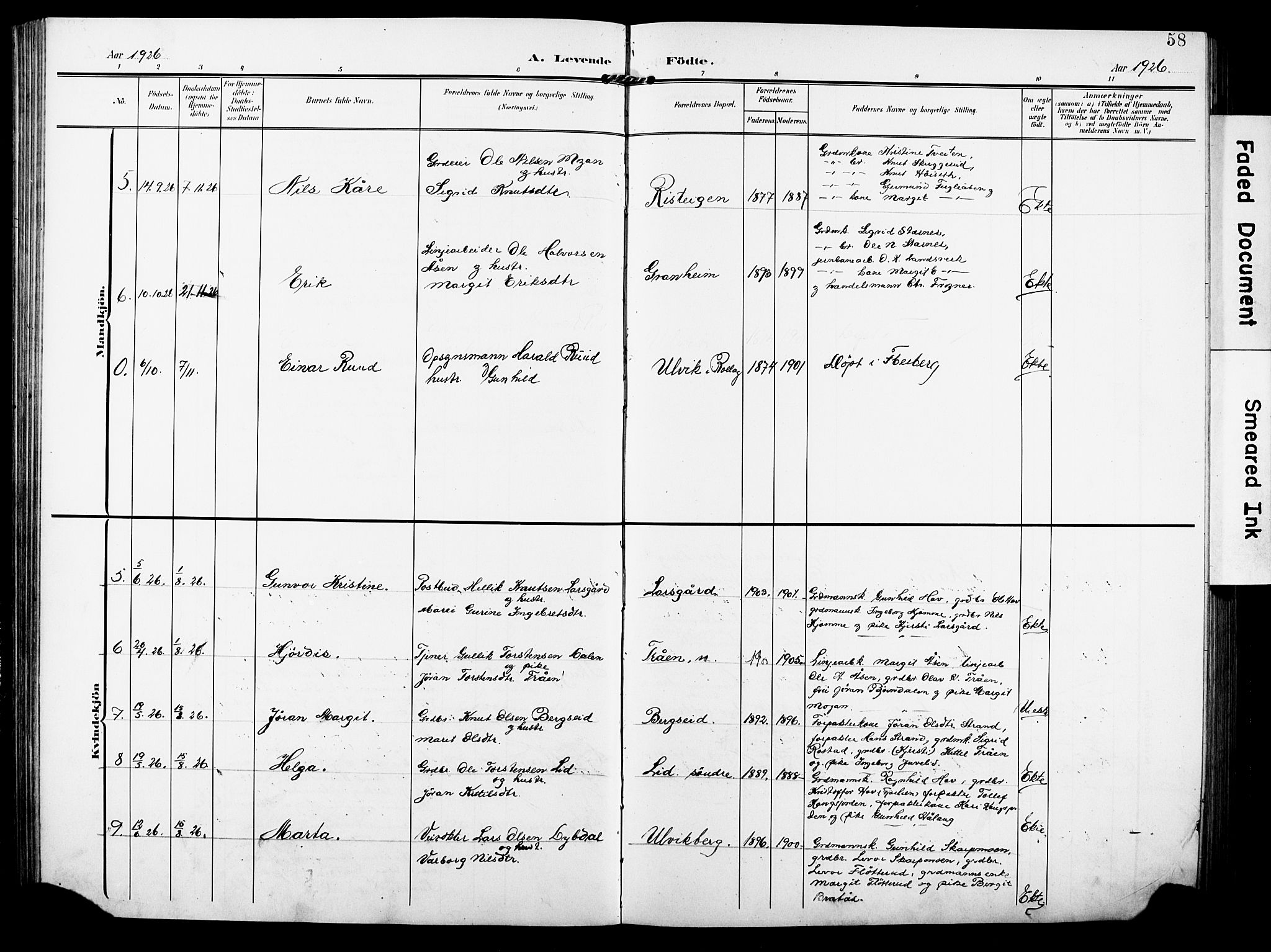 Rollag kirkebøker, AV/SAKO-A-240/G/Ga/L0005: Parish register (copy) no. I 5, 1904-1932, p. 58
