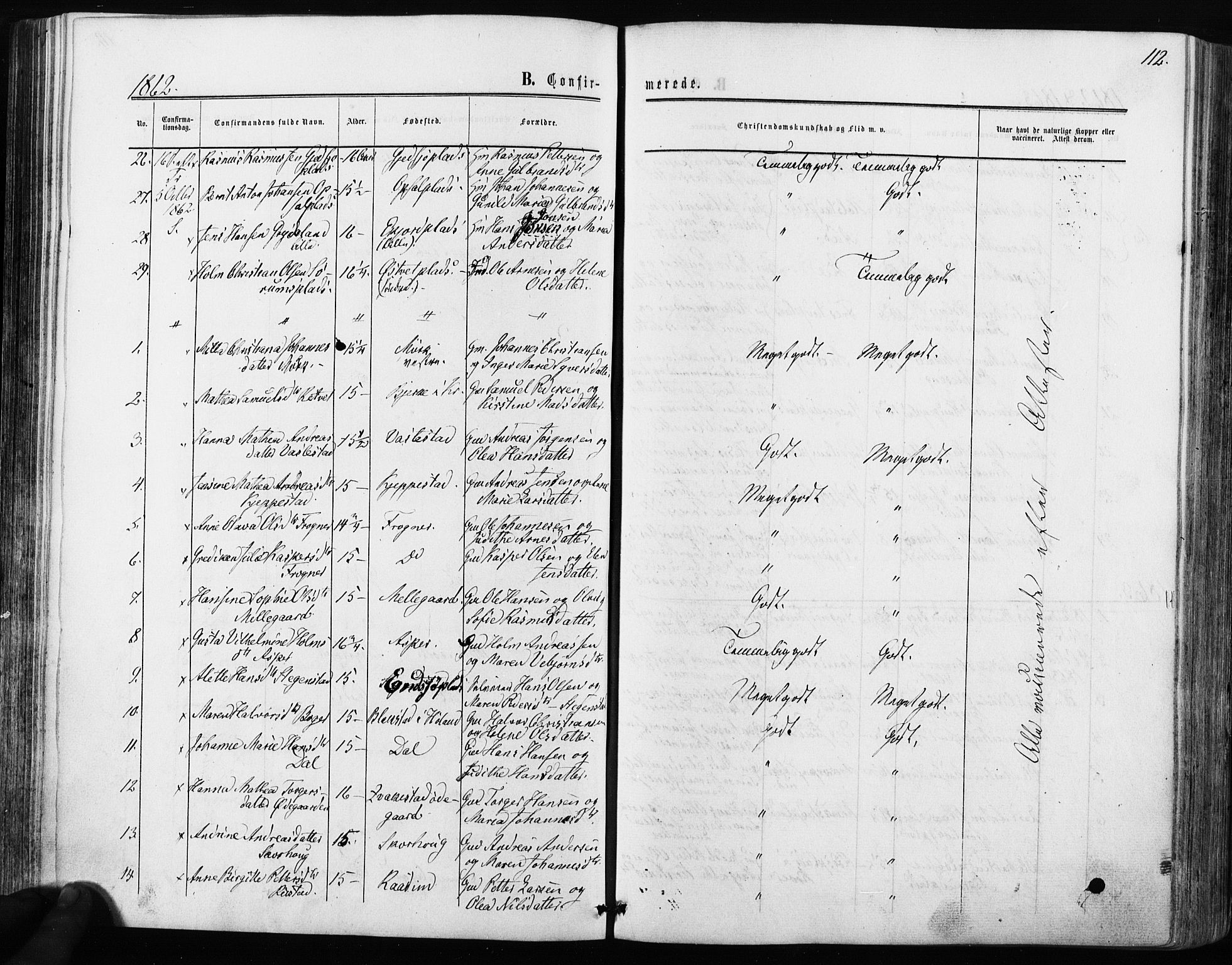 Kråkstad prestekontor Kirkebøker, AV/SAO-A-10125a/F/Fa/L0007: Parish register (official) no. I 7, 1858-1870, p. 112