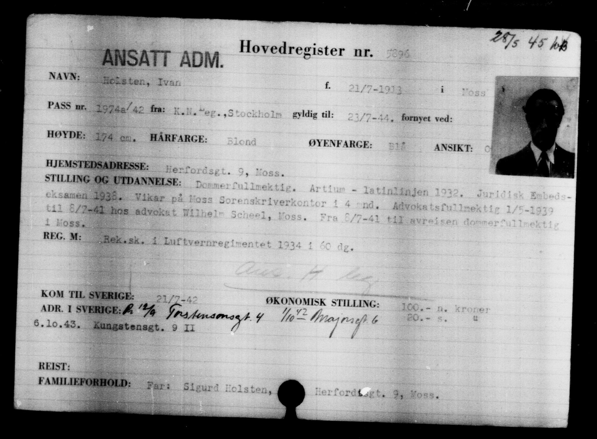 Den Kgl. Norske Legasjons Flyktningskontor, AV/RA-S-6753/V/Va/L0004: Kjesäterkartoteket.  Flyktningenr. 3496-6610, 1940-1945, p. 2793