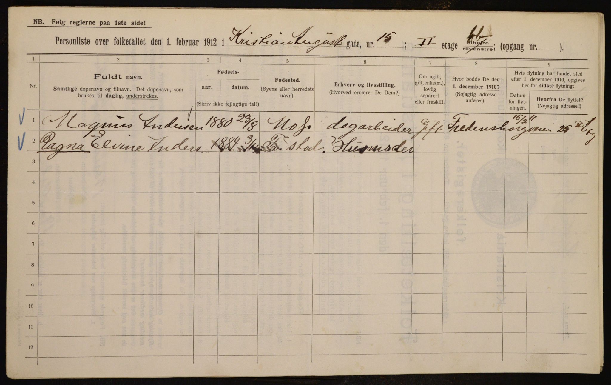OBA, Municipal Census 1912 for Kristiania, 1912, p. 54330