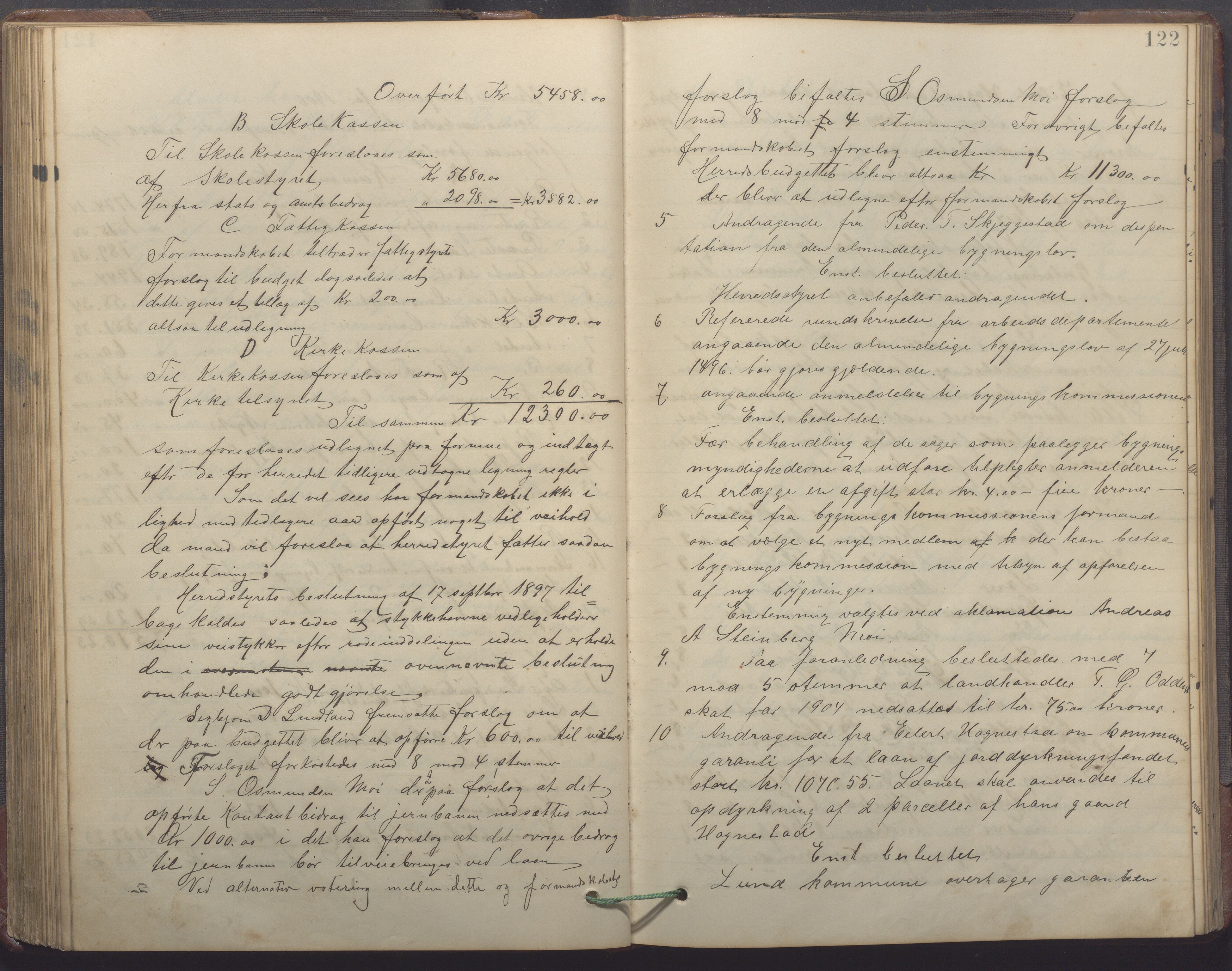 Lund kommune - Formannskapet/Formannskapskontoret, IKAR/K-101761/A/Aa/Aaa/L0005: Forhandlingsprotokoll, 1895-1913, p. 121b-122a