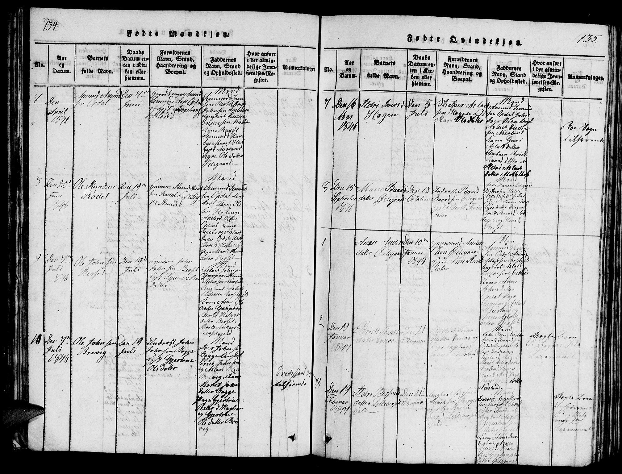 Ministerialprotokoller, klokkerbøker og fødselsregistre - Møre og Romsdal, AV/SAT-A-1454/554/L0644: Parish register (copy) no. 554C01, 1818-1851, p. 134-135