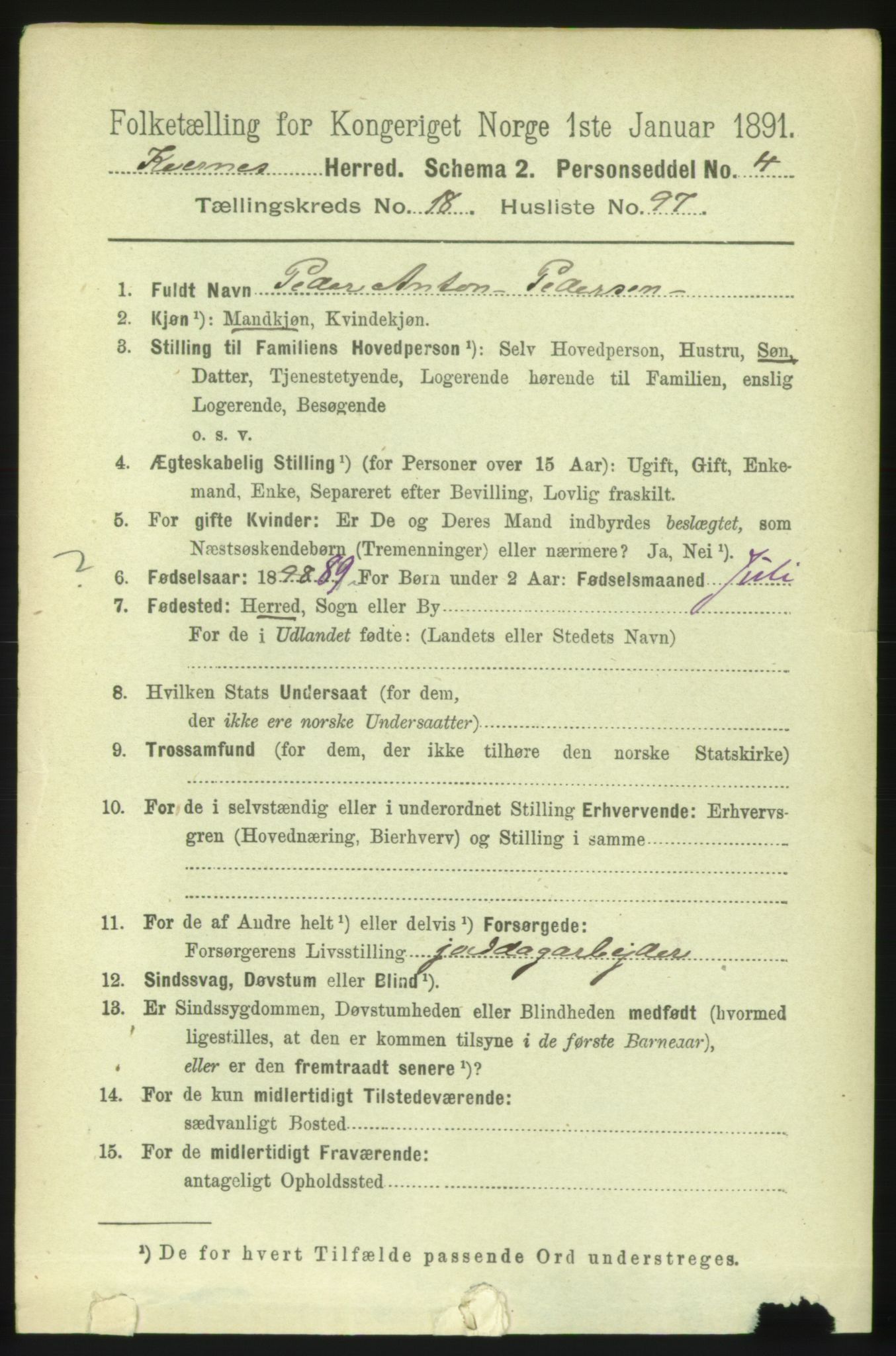 RA, 1891 census for 1553 Kvernes, 1891, p. 8375