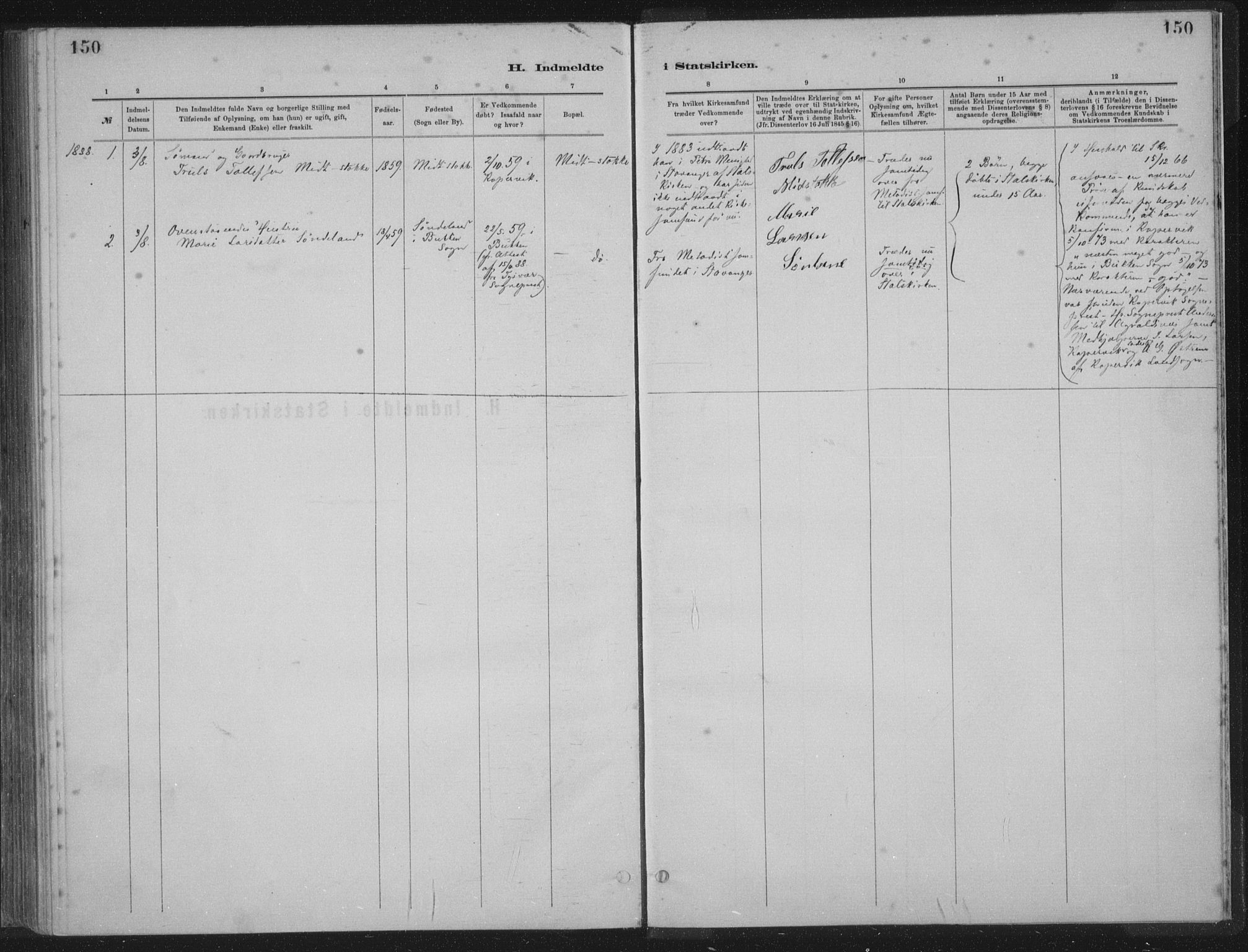Kopervik sokneprestkontor, SAST/A-101850/H/Ha/Haa/L0002: Parish register (official) no. A 2, 1880-1912, p. 150