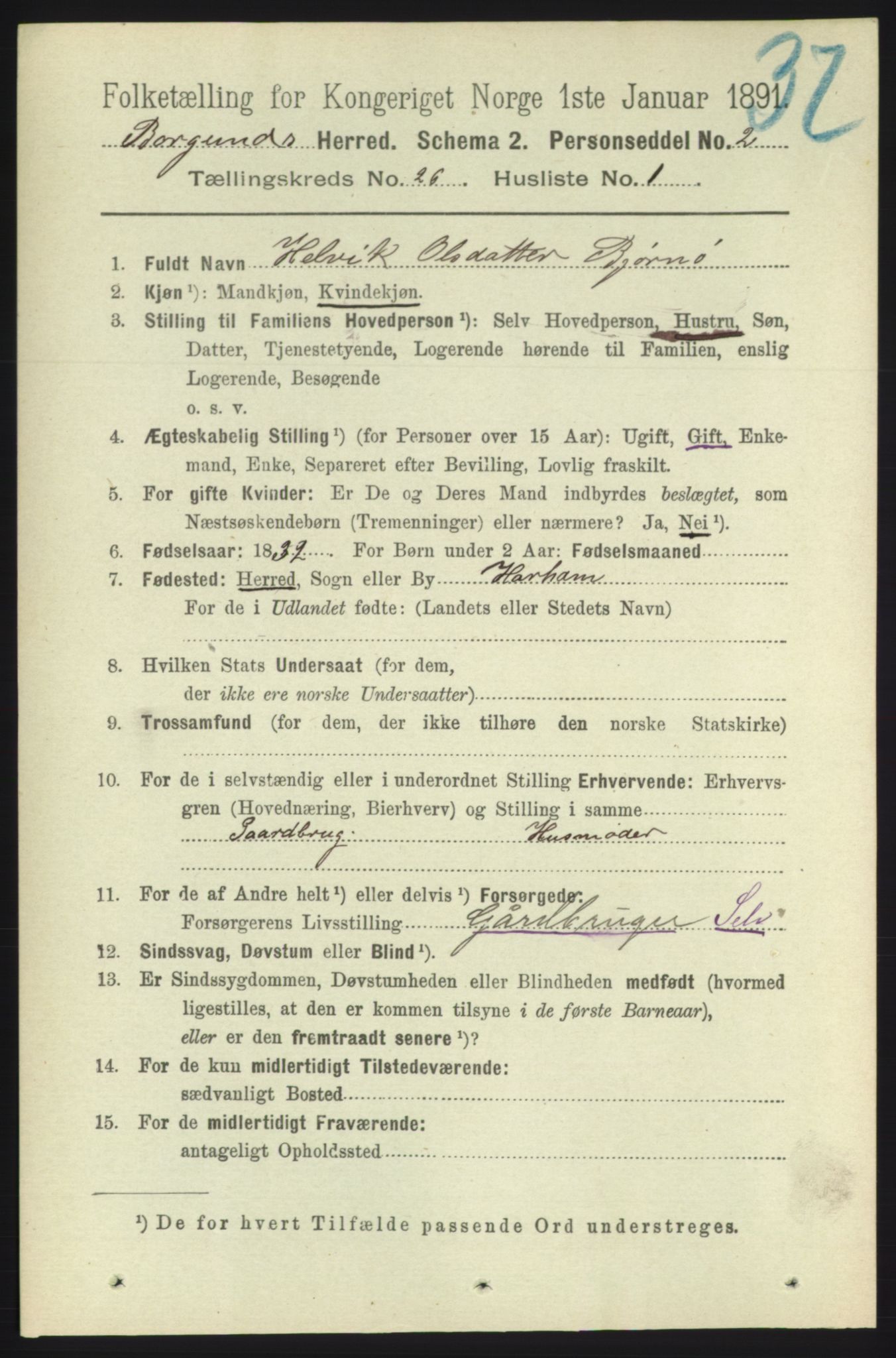 RA, 1891 census for 1531 Borgund, 1891, p. 7594