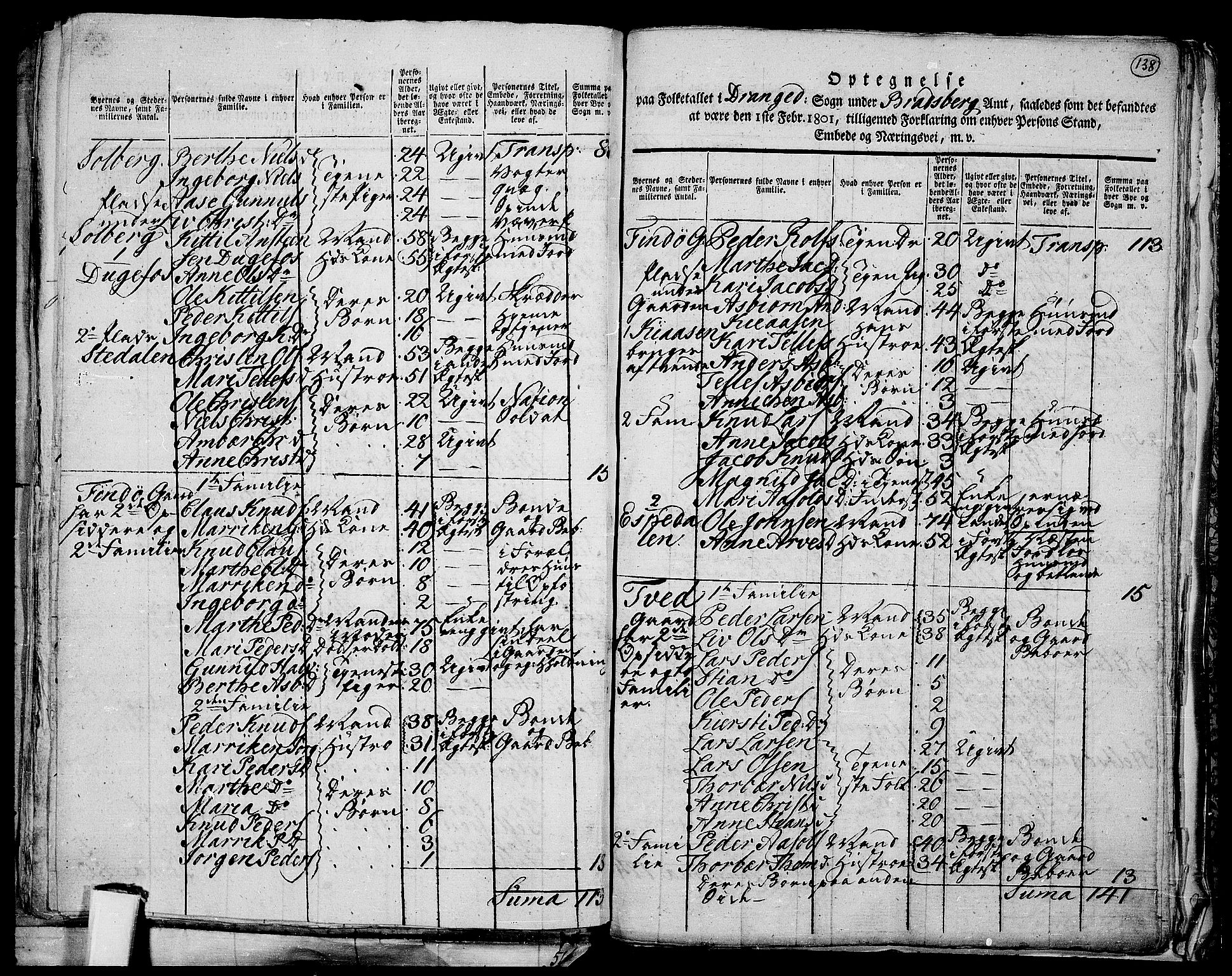 RA, 1801 census for 0817P Drangedal, 1801, p. 137b-138a