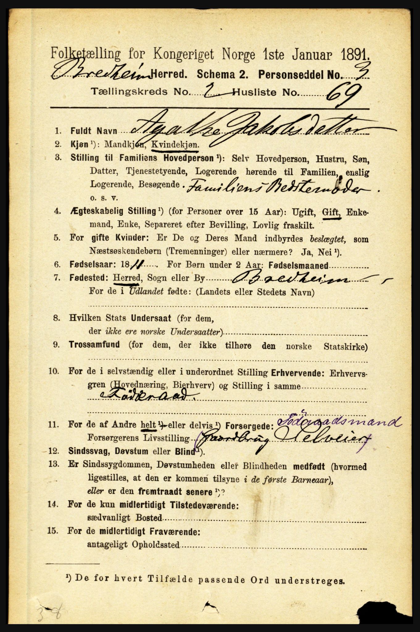 RA, 1891 census for 1446 Breim, 1891, p. 806