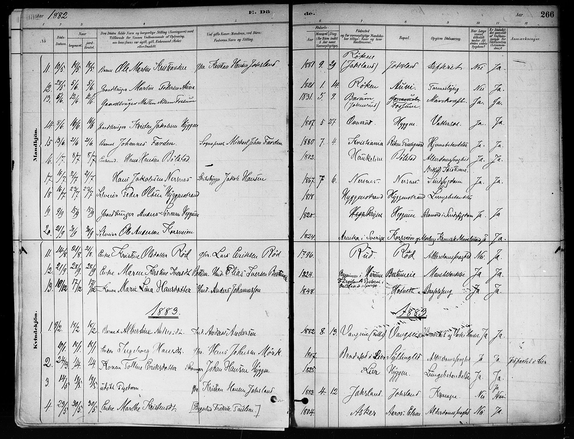 Røyken kirkebøker, SAKO/A-241/F/Fa/L0008: Parish register (official) no. 8, 1880-1897, p. 266