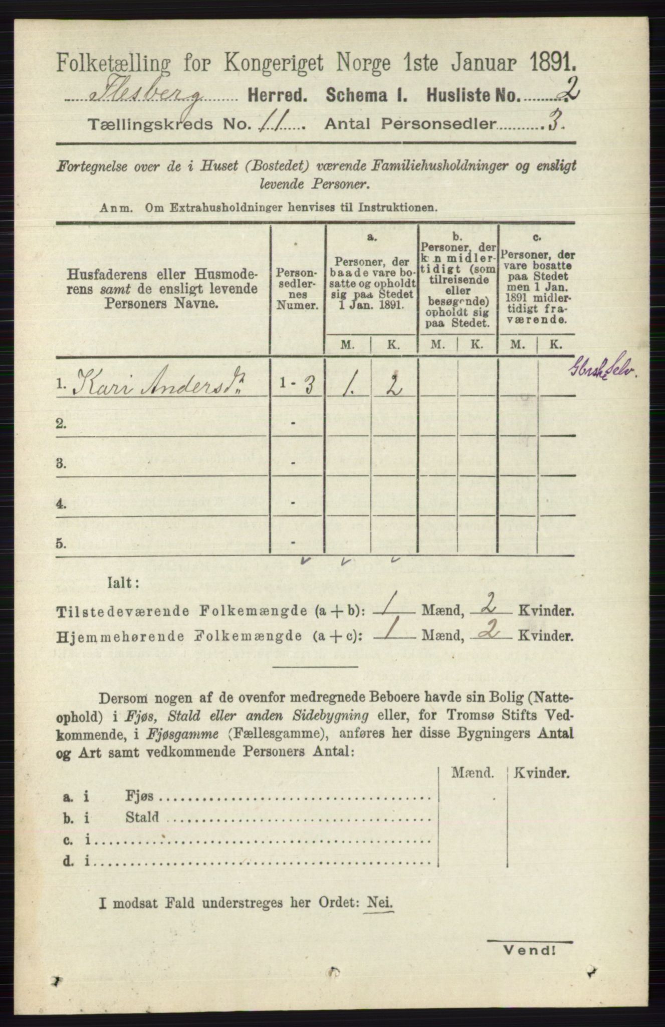 RA, 1891 census for 0631 Flesberg, 1891, p. 1720