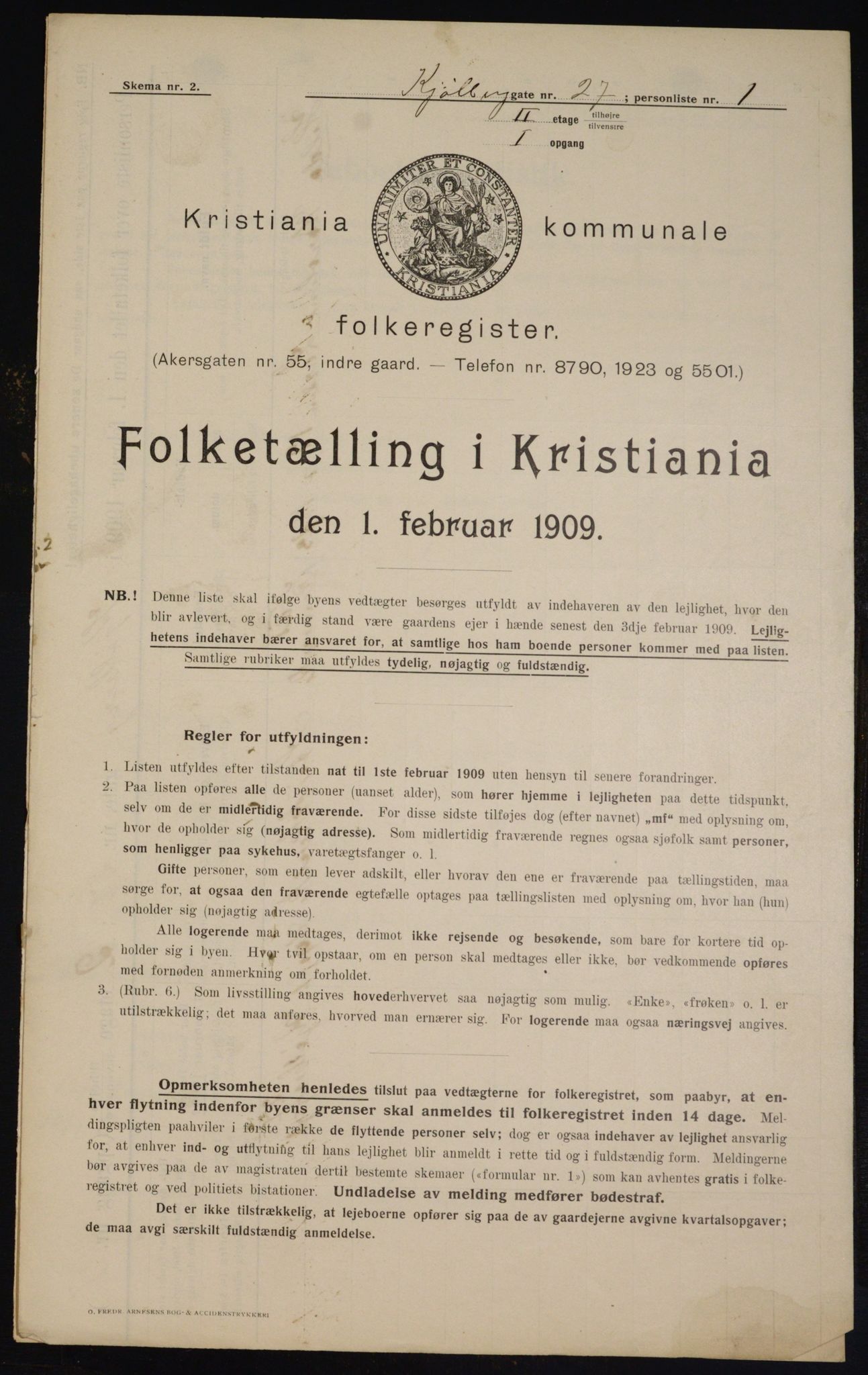 OBA, Municipal Census 1909 for Kristiania, 1909, p. 47545