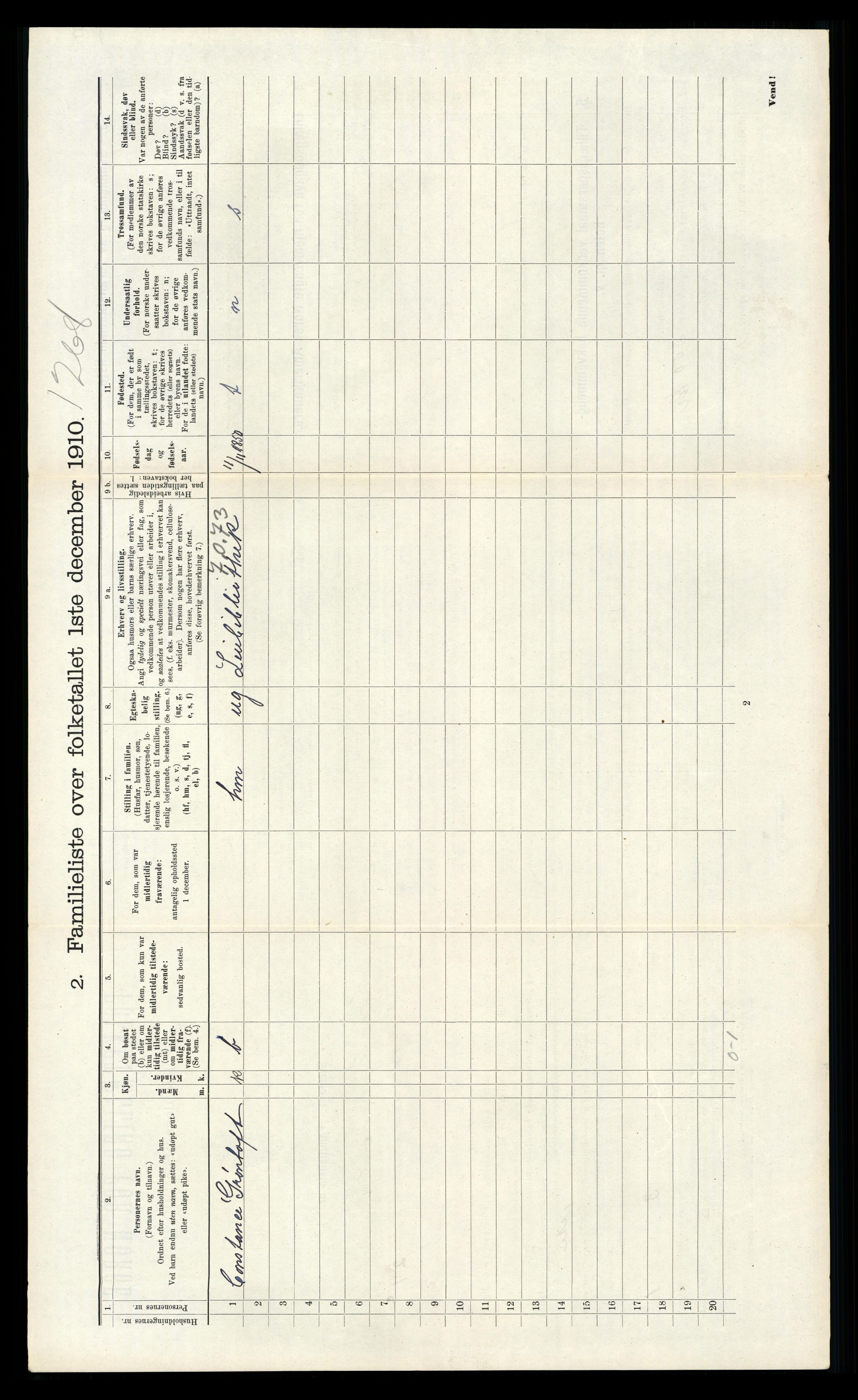 RA, 1910 census for Kristiansand, 1910, p. 1135