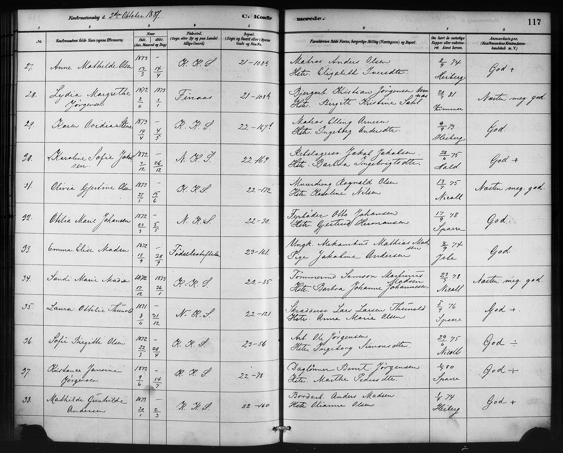 Korskirken sokneprestembete, AV/SAB-A-76101/H/Haa/L0029: Parish register (official) no. C 5, 1880-1892, p. 117