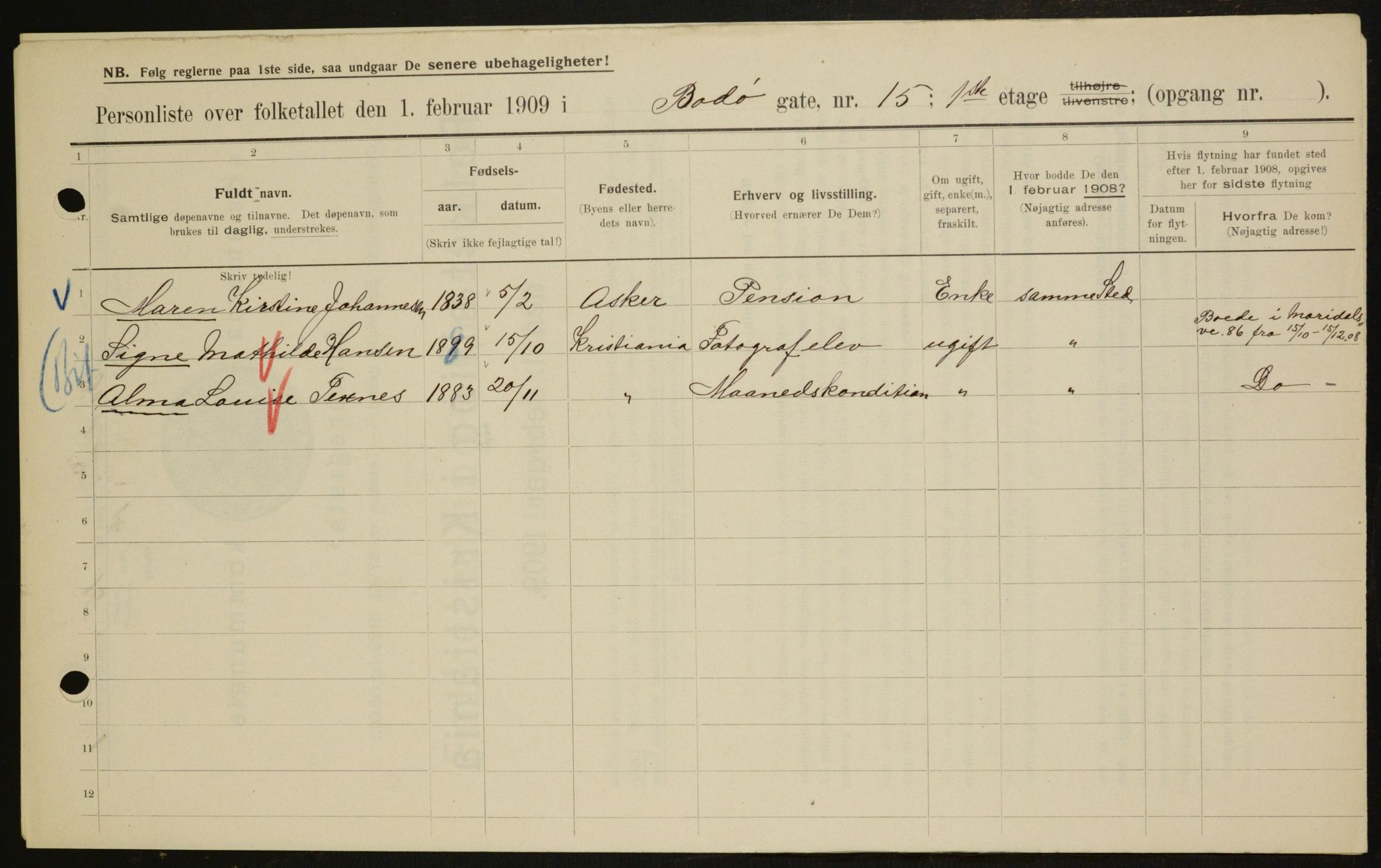 OBA, Municipal Census 1909 for Kristiania, 1909, p. 6330