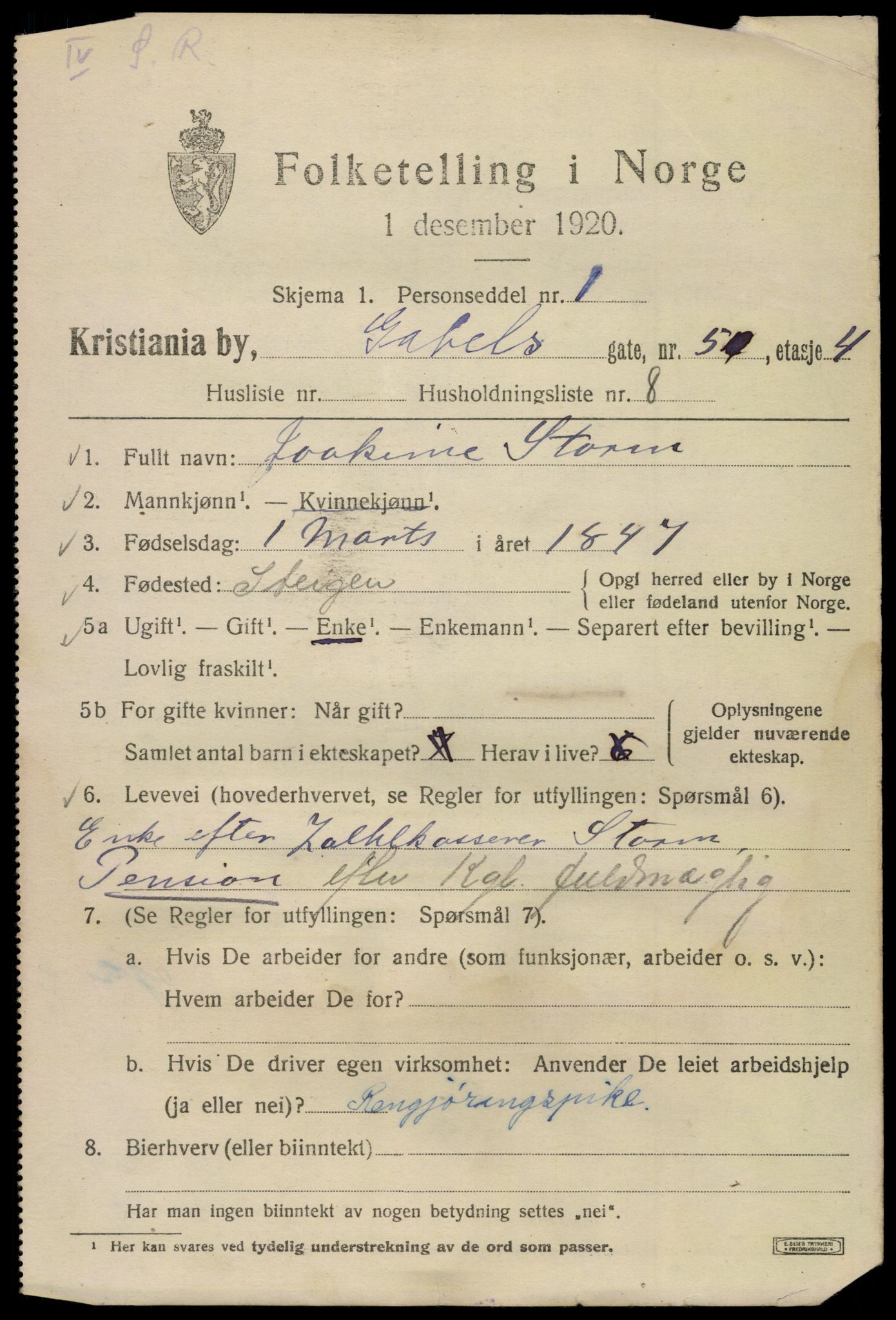 SAO, 1920 census for Kristiania, 1920, p. 247007