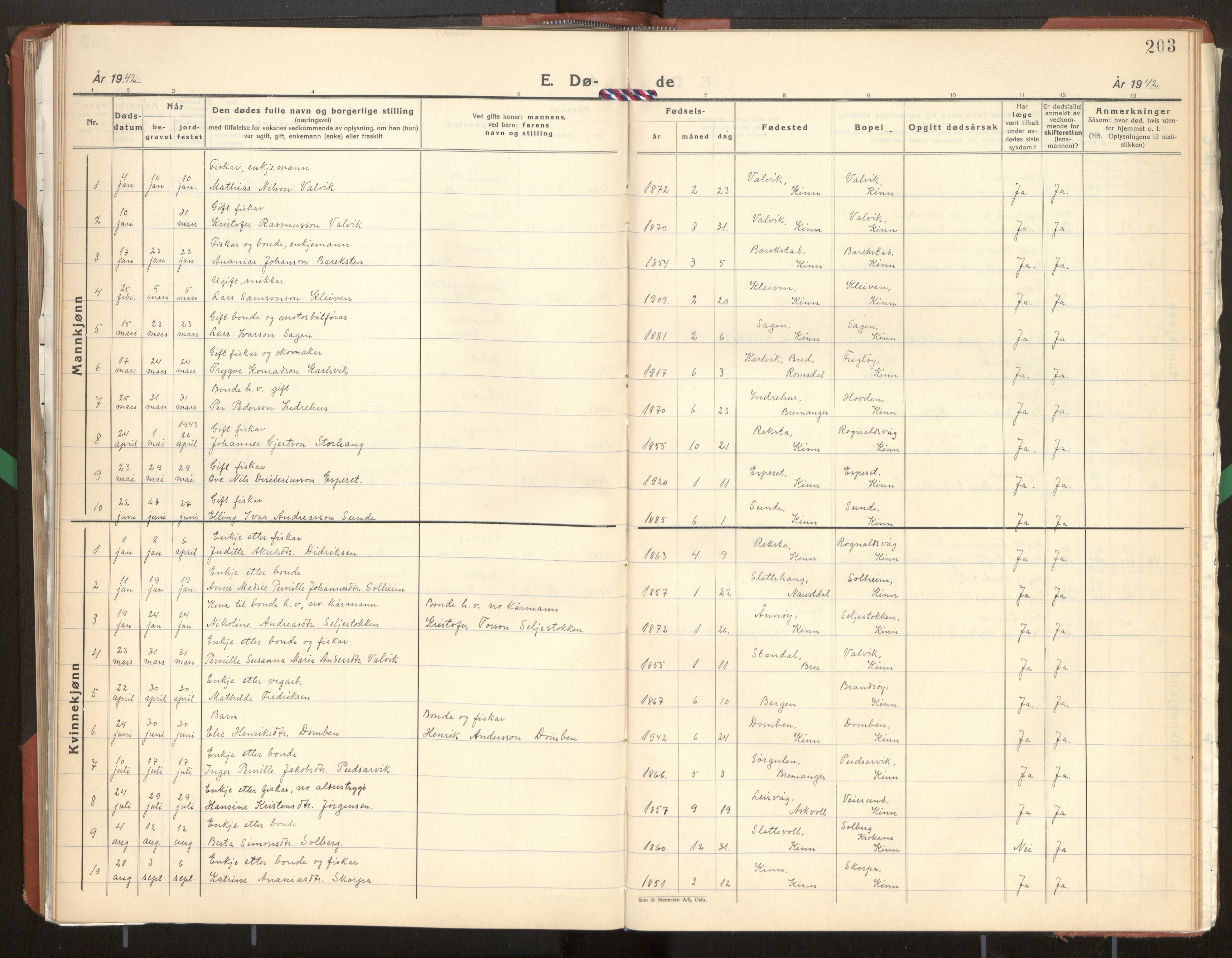 Kinn sokneprestembete, AV/SAB-A-80801/H/Hab/Haba/L0003: Parish register (copy) no. A 3, 1939-1960, p. 203