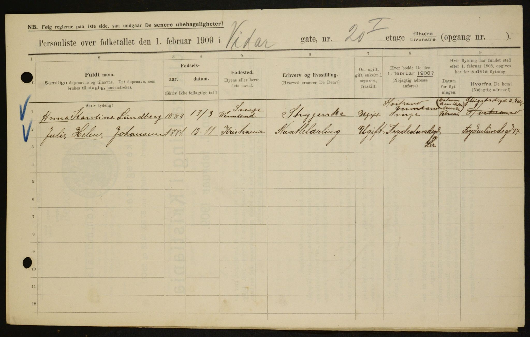 OBA, Municipal Census 1909 for Kristiania, 1909, p. 112239