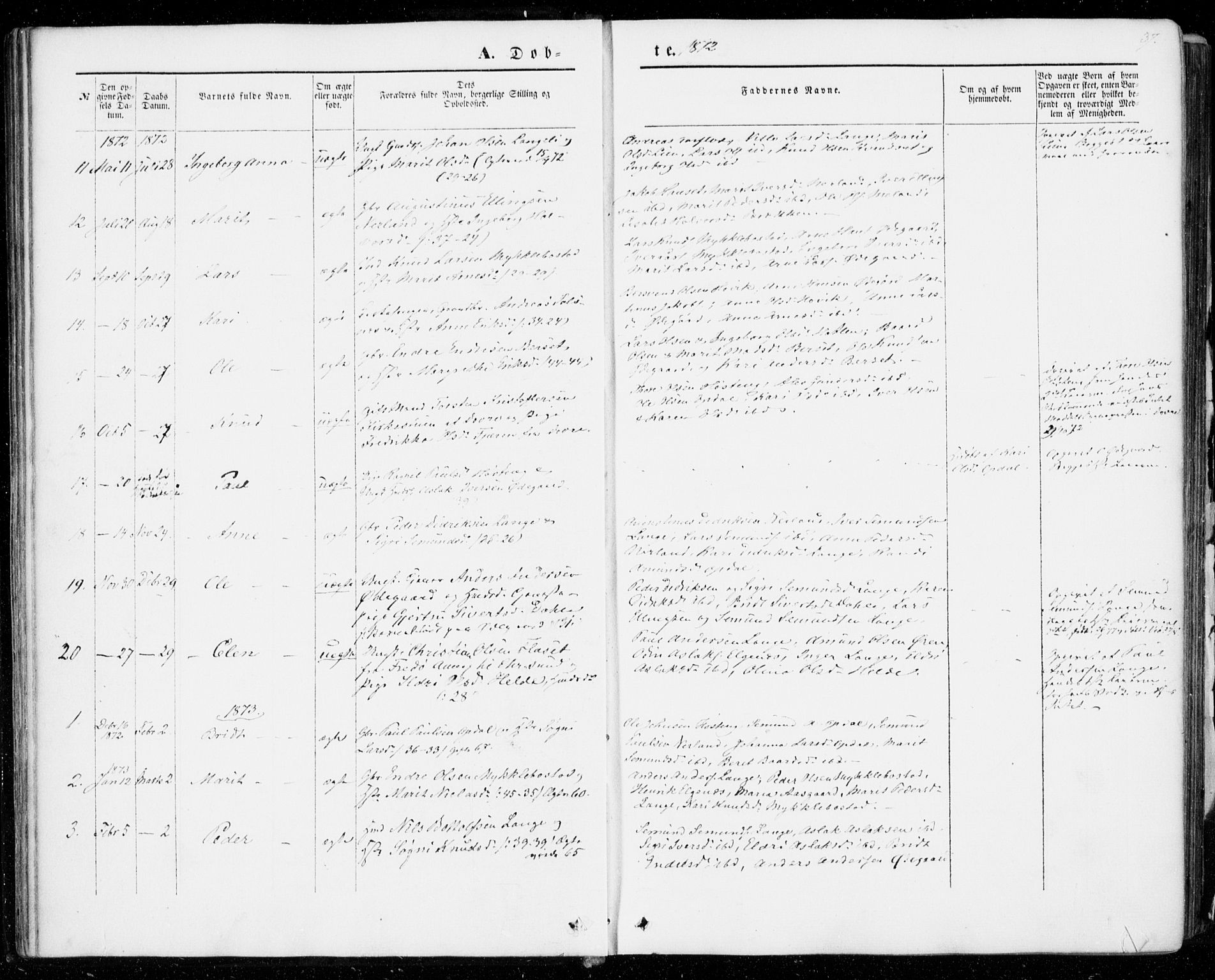 Ministerialprotokoller, klokkerbøker og fødselsregistre - Møre og Romsdal, SAT/A-1454/554/L0643: Parish register (official) no. 554A01, 1846-1879, p. 37