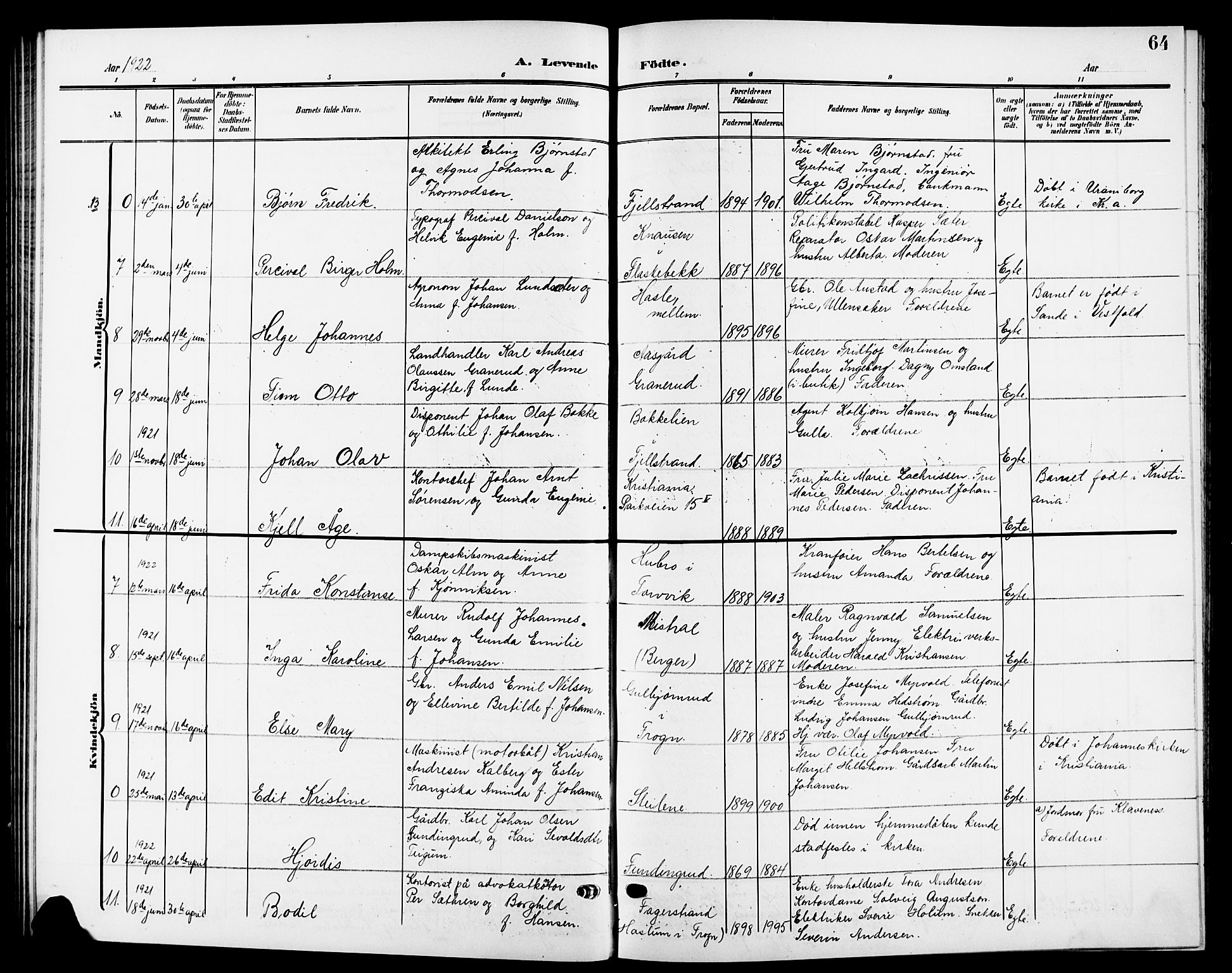 Nesodden prestekontor Kirkebøker, SAO/A-10013/G/Ga/L0002: Parish register (copy) no. I 2, 1905-1924, p. 64