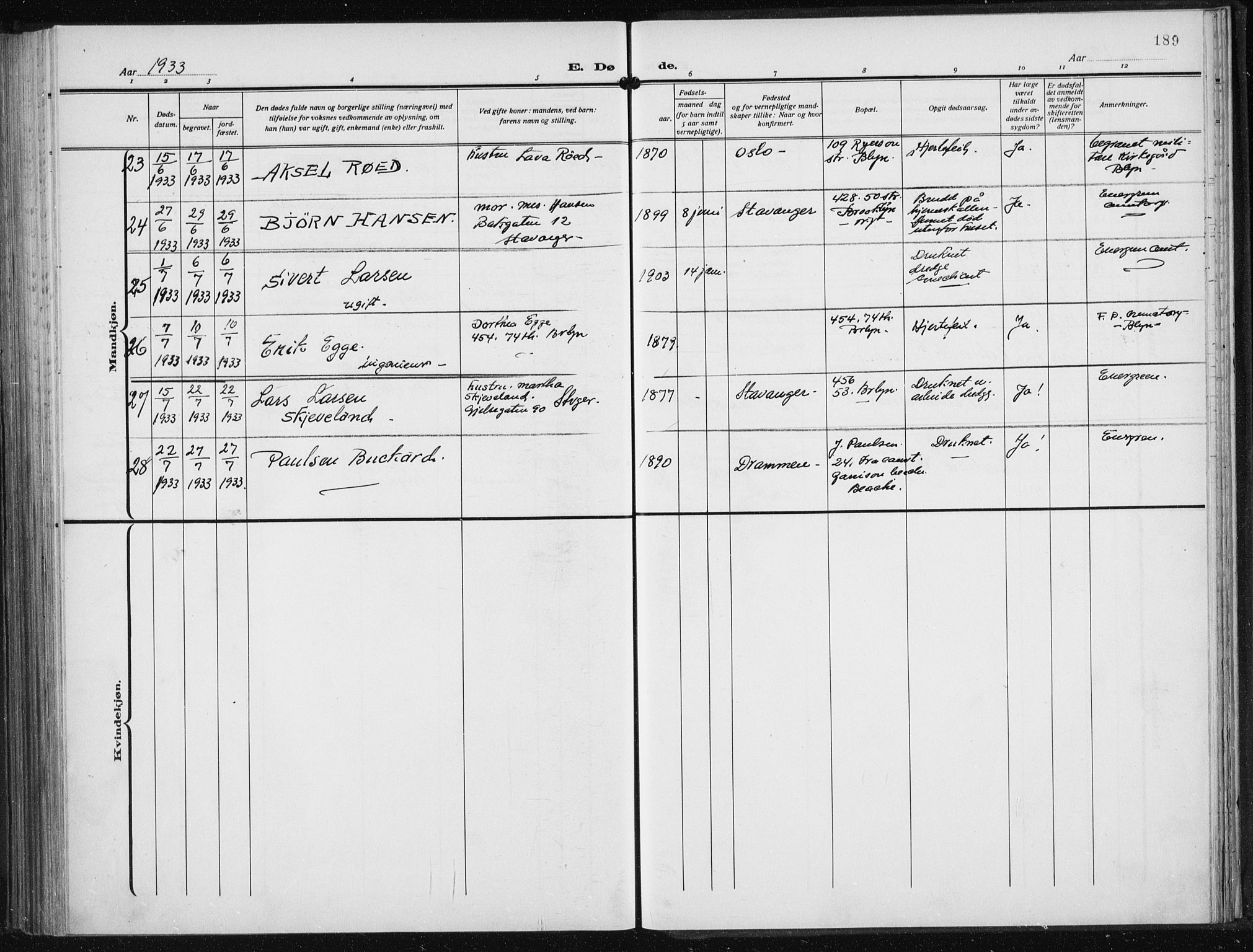 Den norske sjømannsmisjon i utlandet/New York, SAB/SAB/PA-0110/H/Ha/L0008: Parish register (official) no. A 8, 1923-1935, p. 189