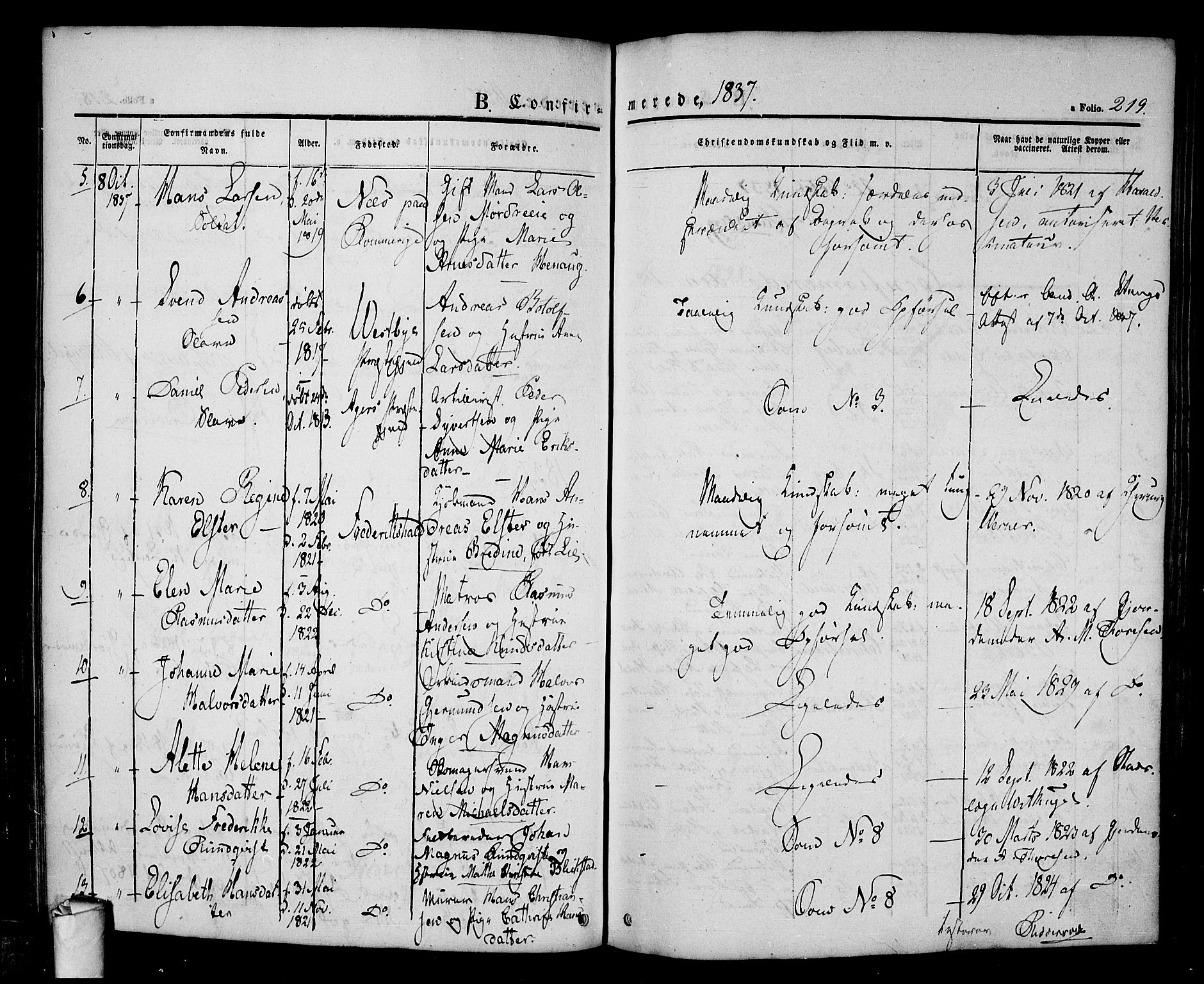 Halden prestekontor Kirkebøker, AV/SAO-A-10909/F/Fa/L0005: Parish register (official) no. I 5, 1834-1845, p. 219