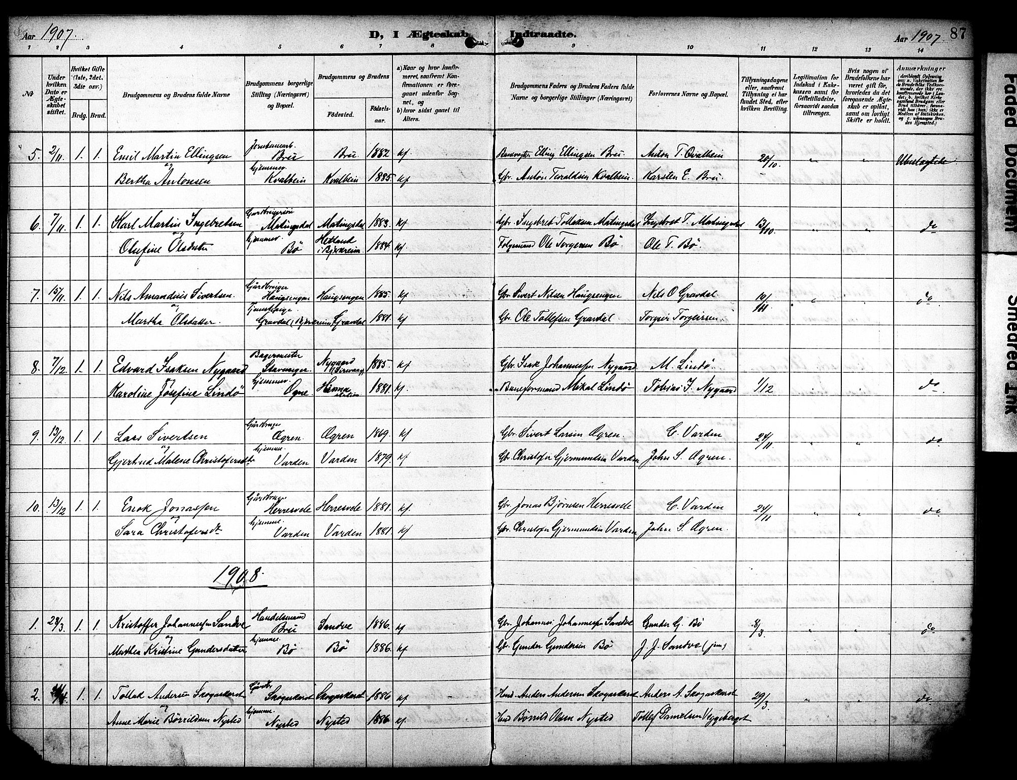 Eigersund sokneprestkontor, SAST/A-101807/S08/L0020: Parish register (official) no. A 19, 1893-1910, p. 87