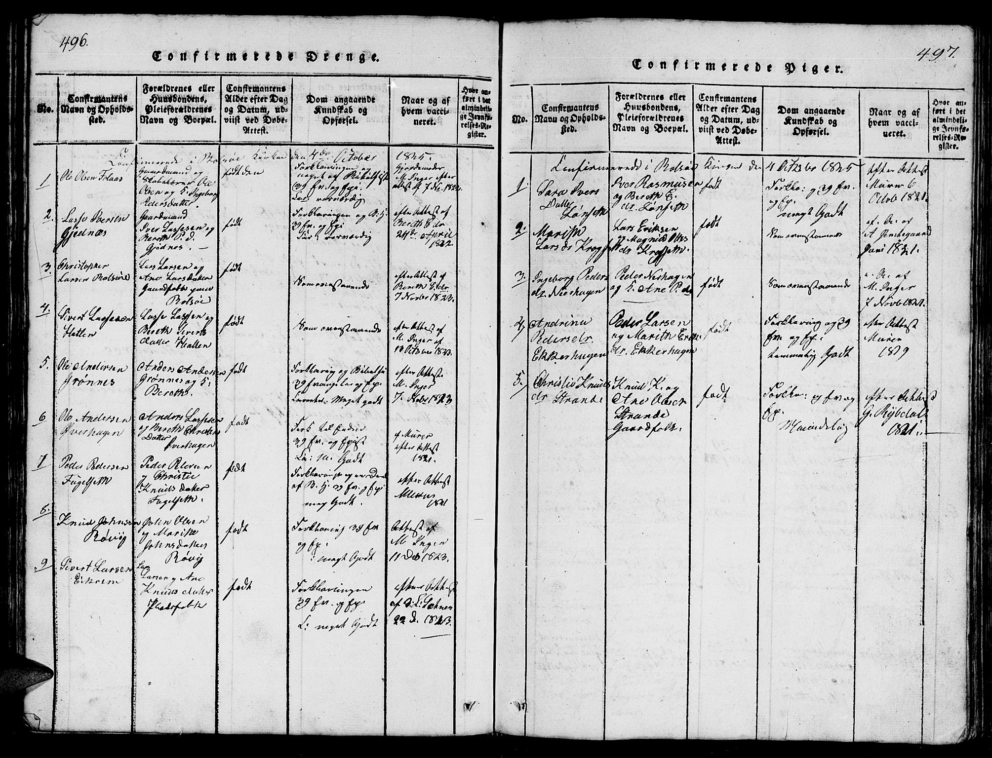 Ministerialprotokoller, klokkerbøker og fødselsregistre - Møre og Romsdal, SAT/A-1454/555/L0665: Parish register (copy) no. 555C01, 1818-1868, p. 496-497