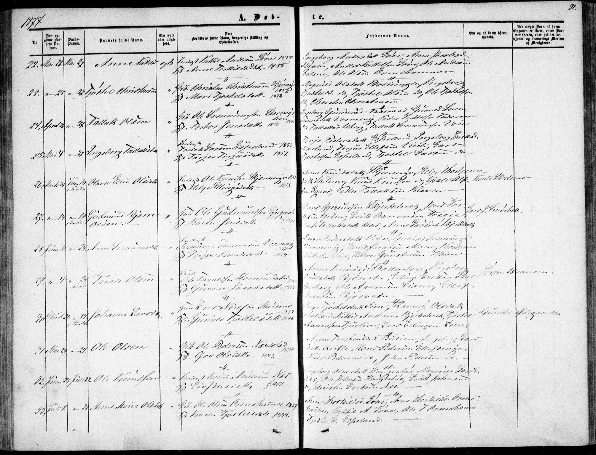 Gjerstad sokneprestkontor, AV/SAK-1111-0014/F/Fa/Fab/L0003: Parish register (official) no. A 3, 1853-1878, p. 91