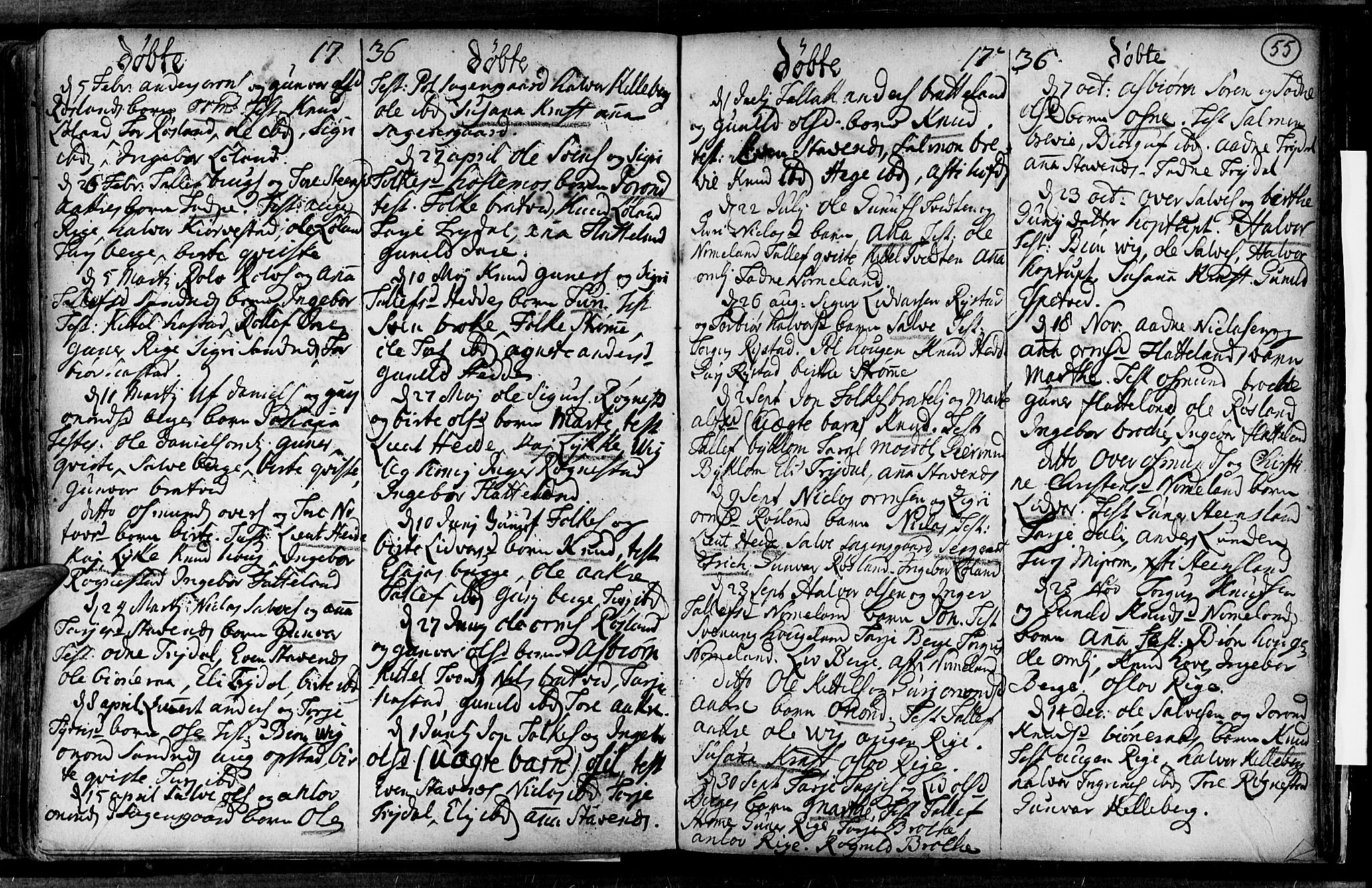 Valle sokneprestkontor, AV/SAK-1111-0044/F/Fa/Fac/L0001: Parish register (official) no. A 1, 1714-1745, p. 55