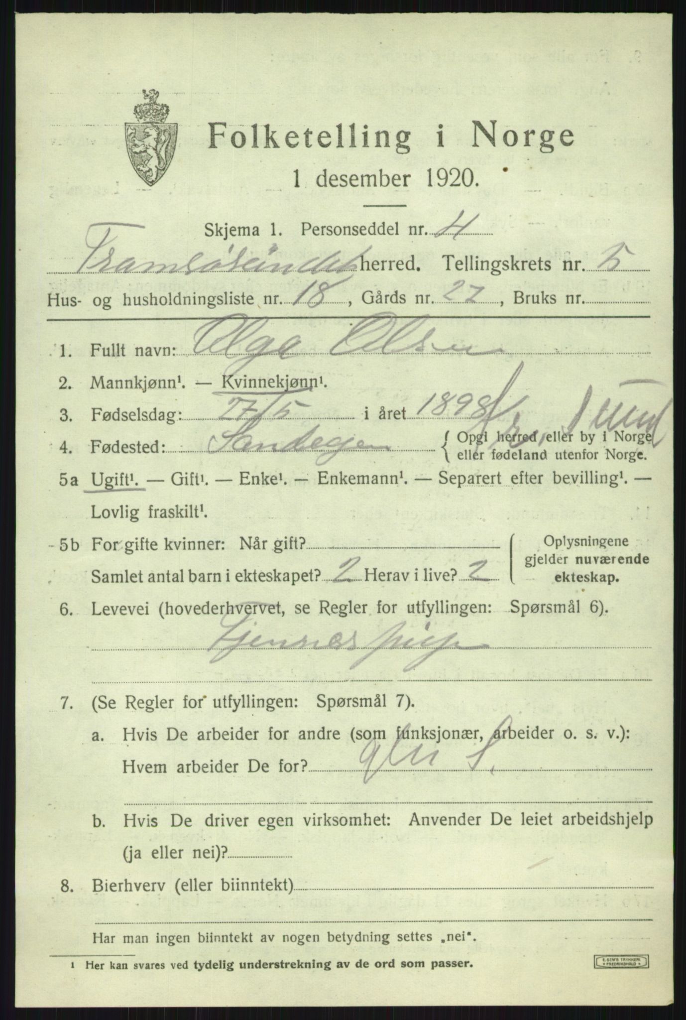 SATØ, 1920 census for Tromsøysund, 1920, p. 4944