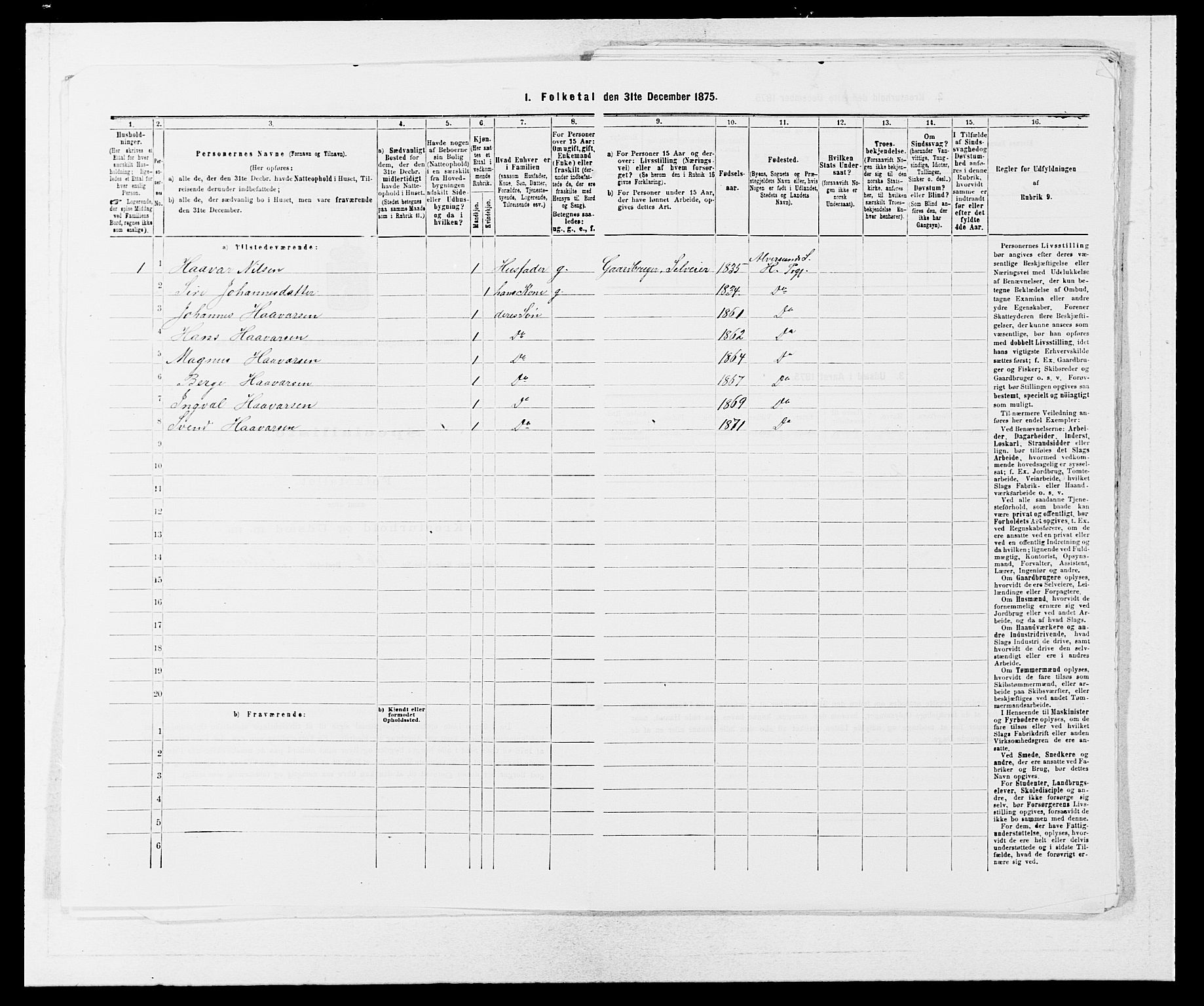 SAB, 1875 census for 1254P Hamre, 1875, p. 579