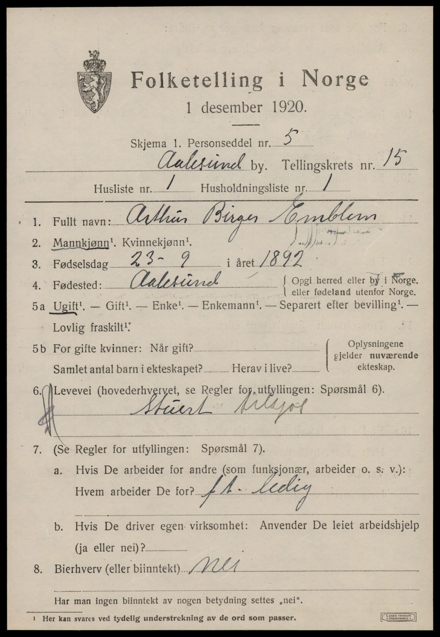 SAT, 1920 census for Ålesund, 1920, p. 29488