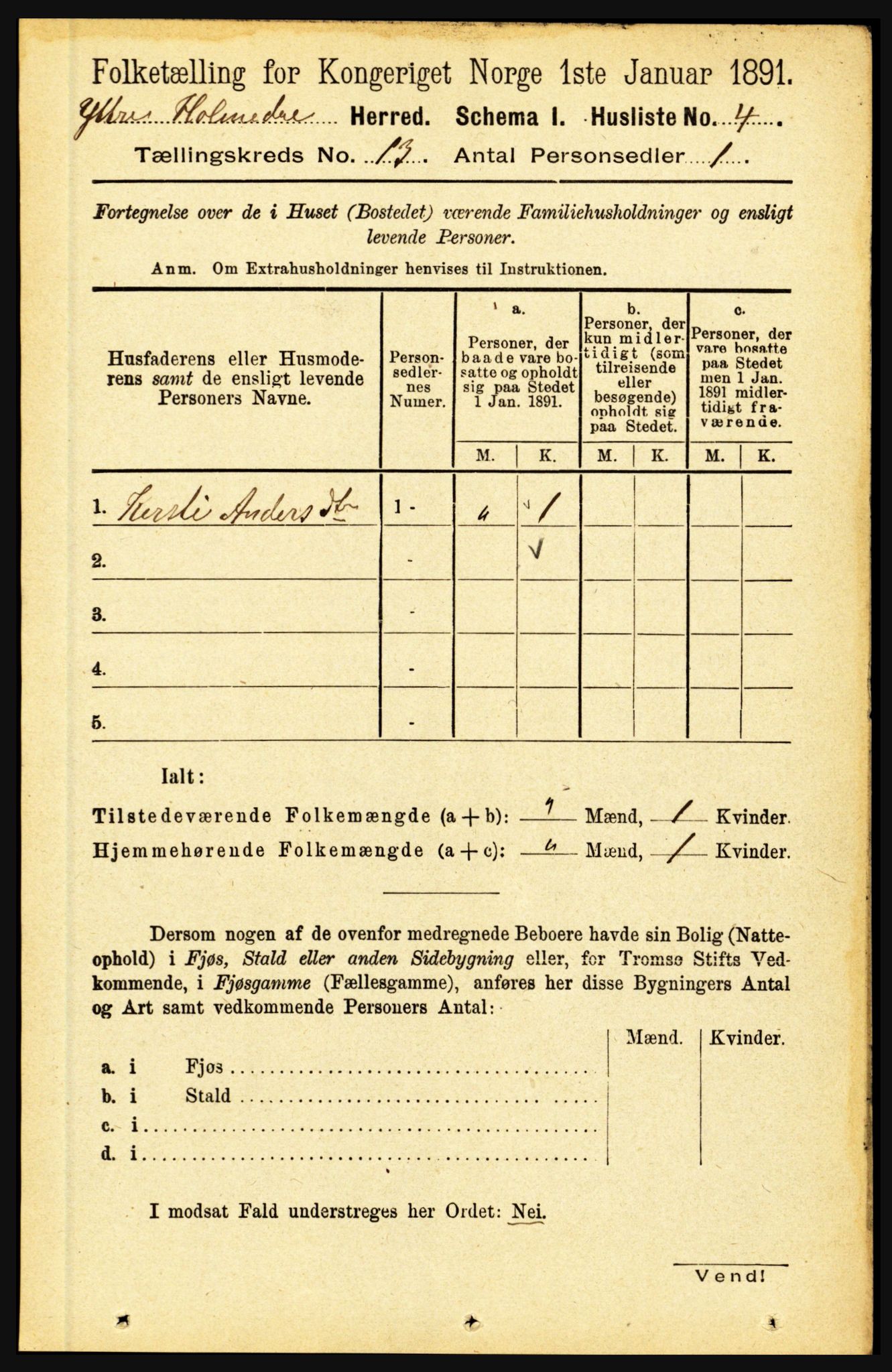 RA, 1891 census for 1429 Ytre Holmedal, 1891, p. 3379