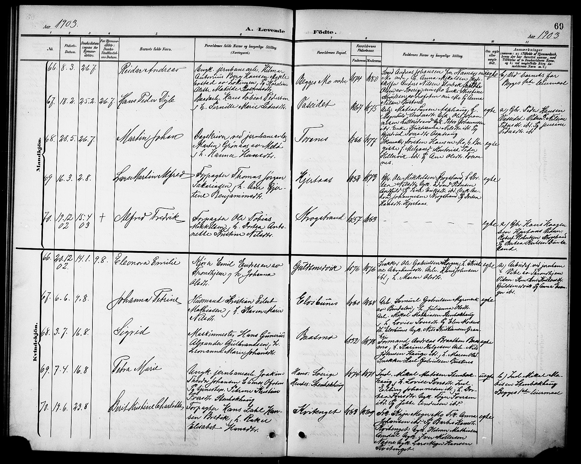 Ministerialprotokoller, klokkerbøker og fødselsregistre - Nordland, AV/SAT-A-1459/827/L0422: Parish register (copy) no. 827C11, 1899-1912, p. 69