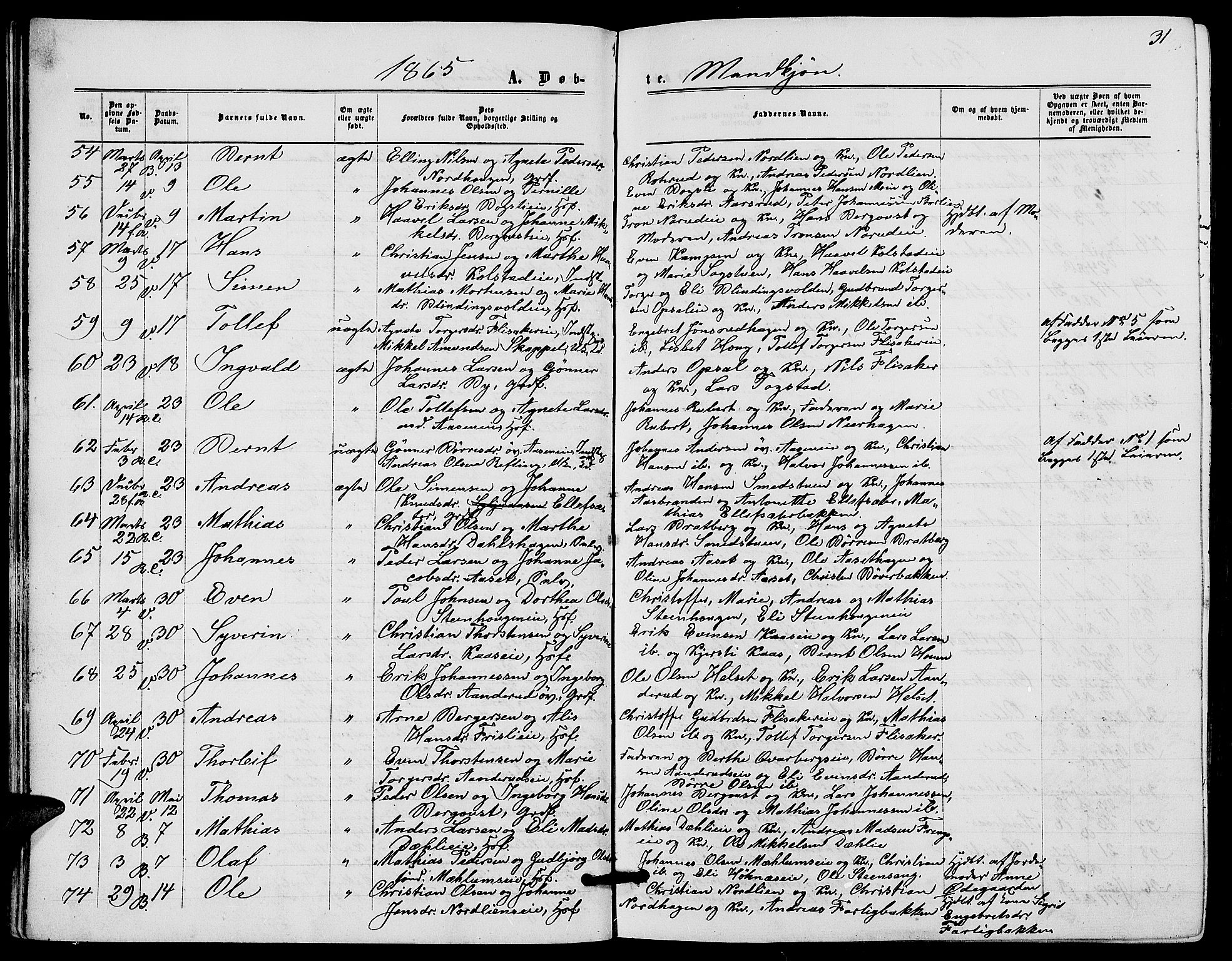 Ringsaker prestekontor, AV/SAH-PREST-014/L/La/L0007: Parish register (copy) no. 7, 1861-1869, p. 31