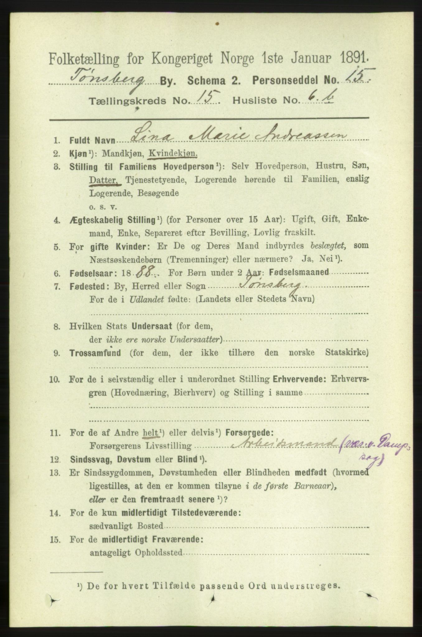 RA, 1891 census for 0705 Tønsberg, 1891, p. 4751