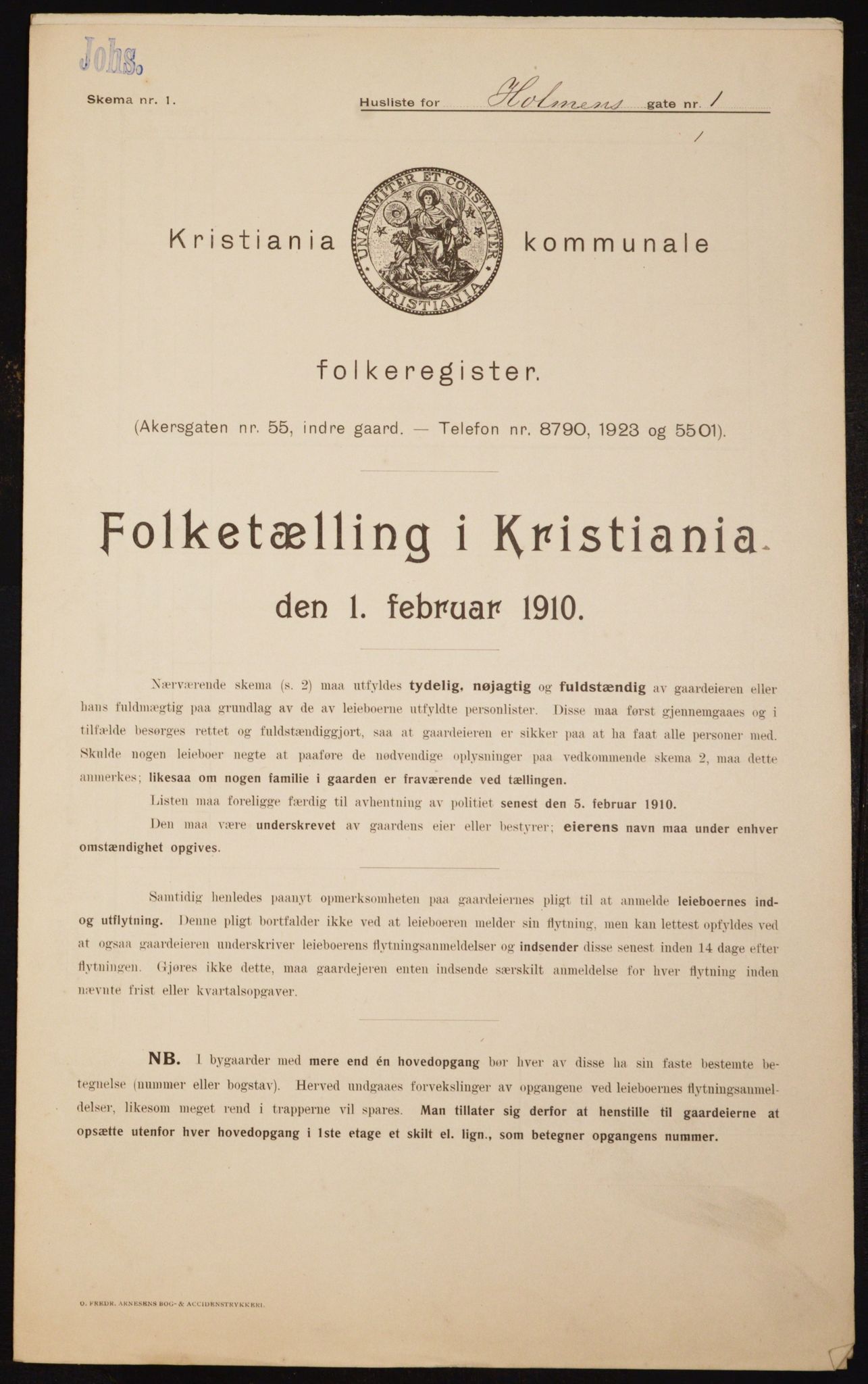 OBA, Municipal Census 1910 for Kristiania, 1910, p. 40045