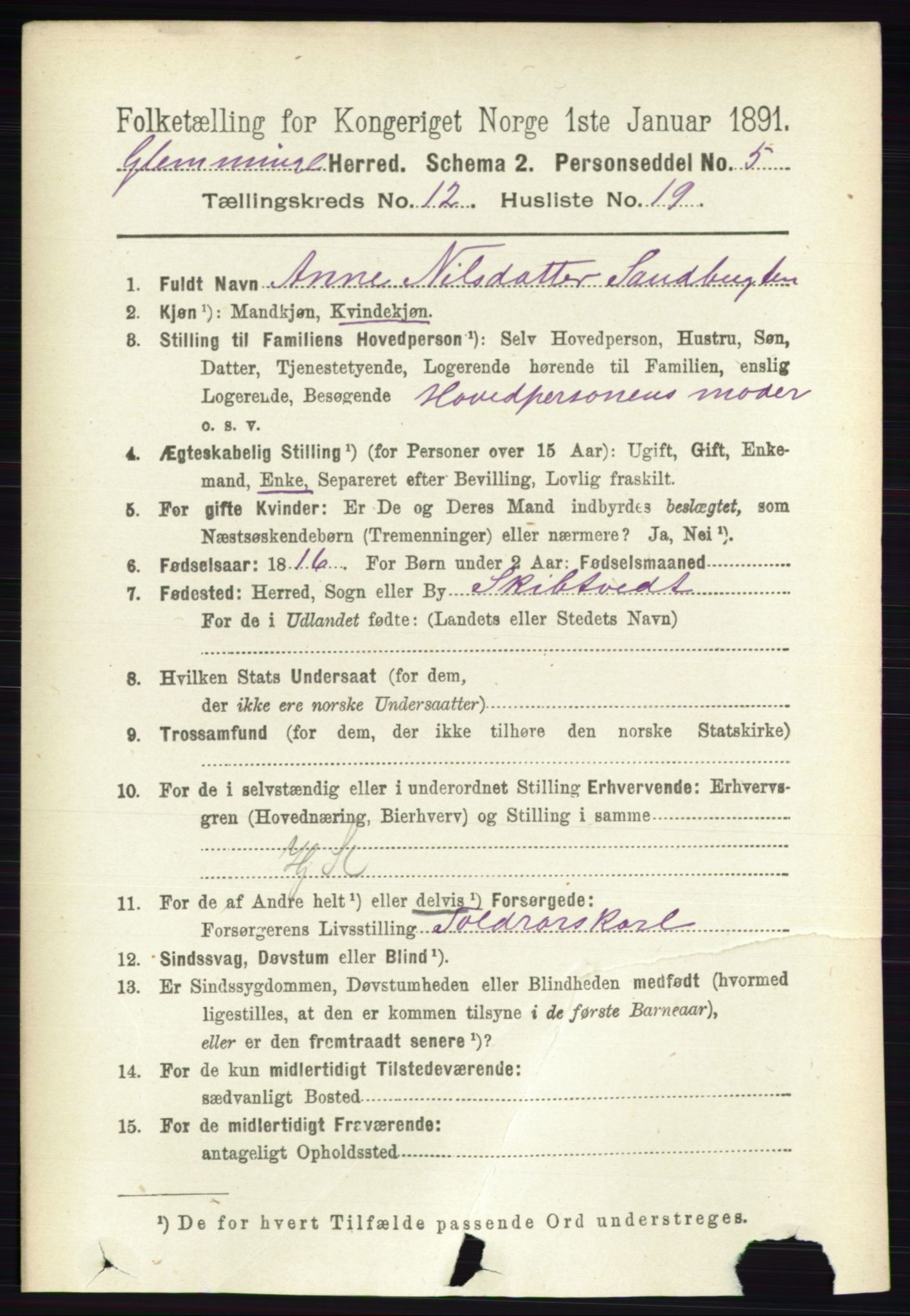 RA, 1891 census for 0132 Glemmen, 1891, p. 10930