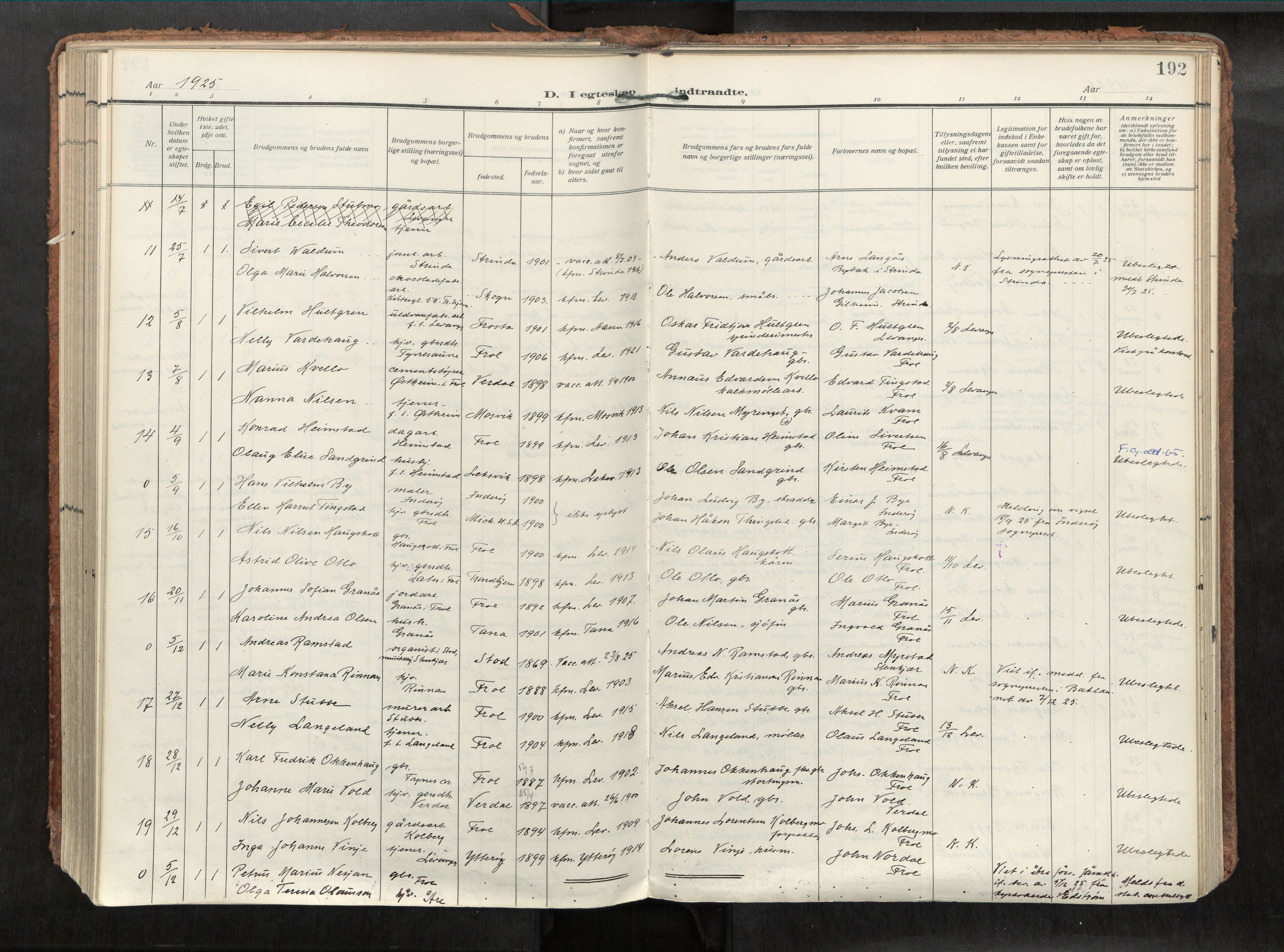 Levanger sokneprestkontor, AV/SAT-A-1301/2/H/Haa/L0002: Parish register (official) no. 2, 1912-1935, p. 192