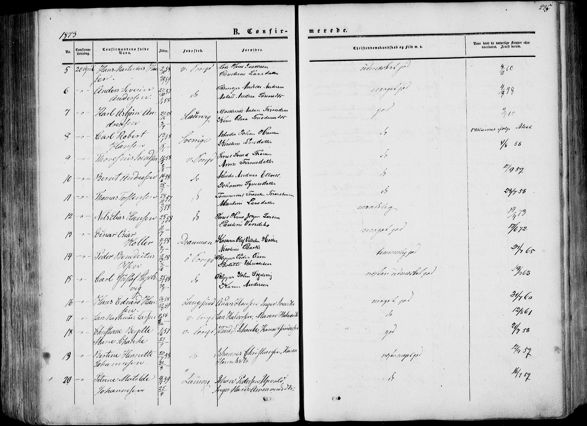 Porsgrunn kirkebøker , AV/SAKO-A-104/F/Fa/L0007: Parish register (official) no. 7, 1858-1877, p. 235