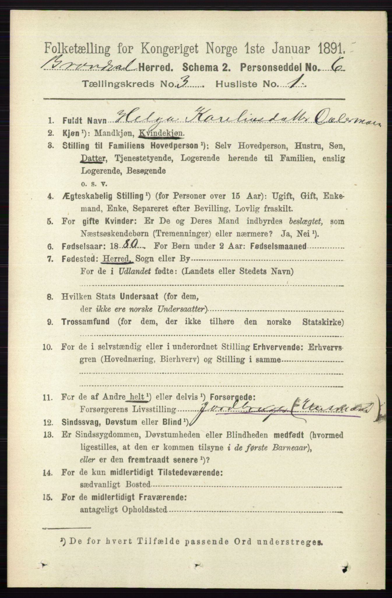 RA, 1891 census for 0422 Brandval, 1891, p. 1238